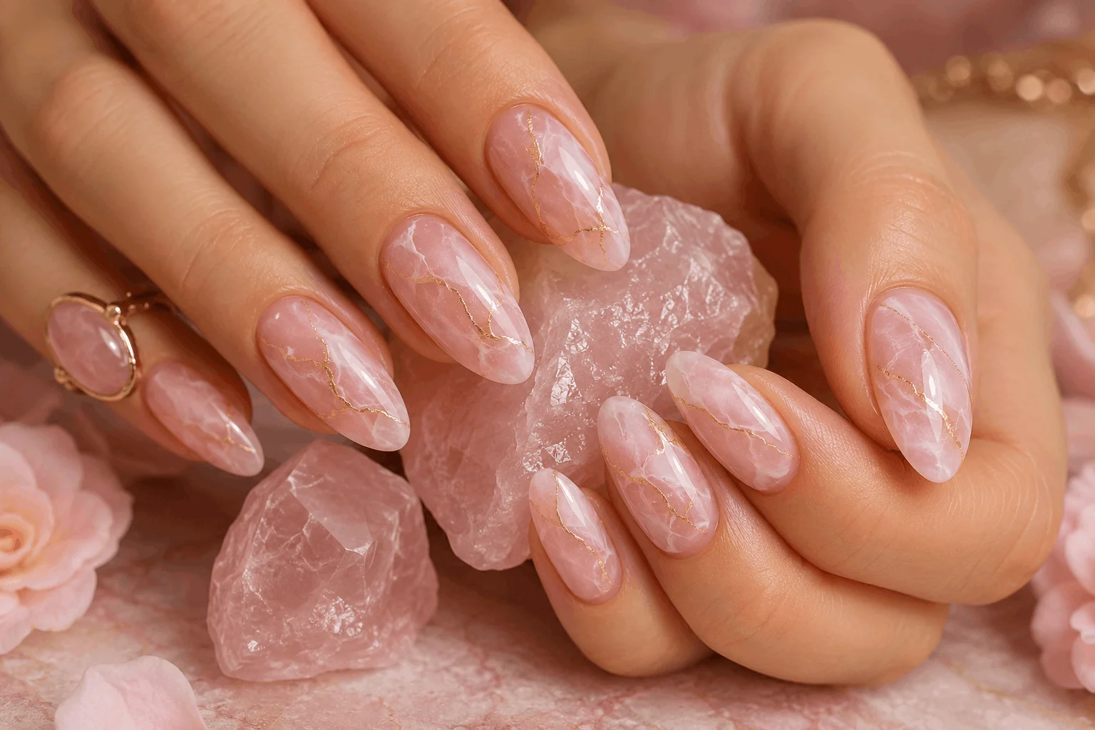 10 Spring Pink Manicure Ideas Everyone Will Be Saving 8 Pink marble nails inspired by rose quartz stone