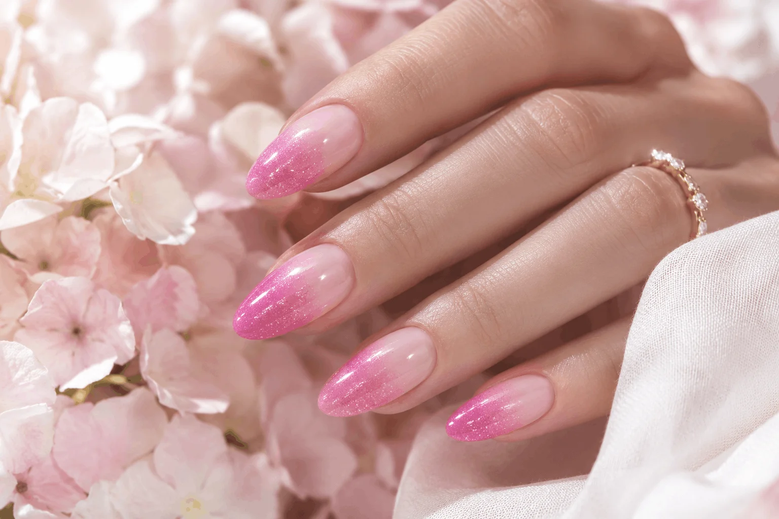 10 Summer Ombre Nails That Look Stunning in Photos 4 Pink ombre summer nails with glitter accents