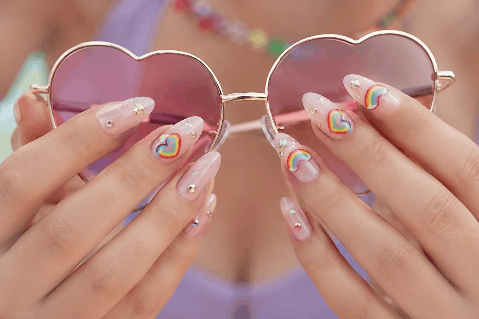 10 Pride Nails Designs That Are Pure Rainbow Magic 10 Rainbow heart LGBT pride nails