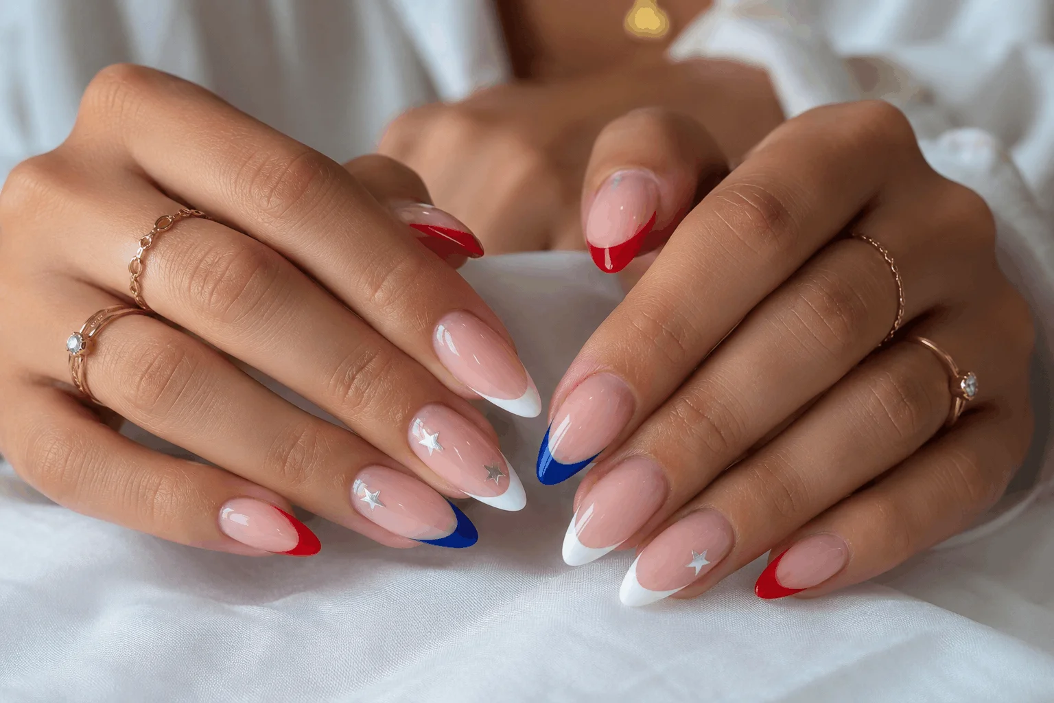 10 Cute 4th of July Nails You Need This Year 2 Red white and blue French tip 4th of July nails