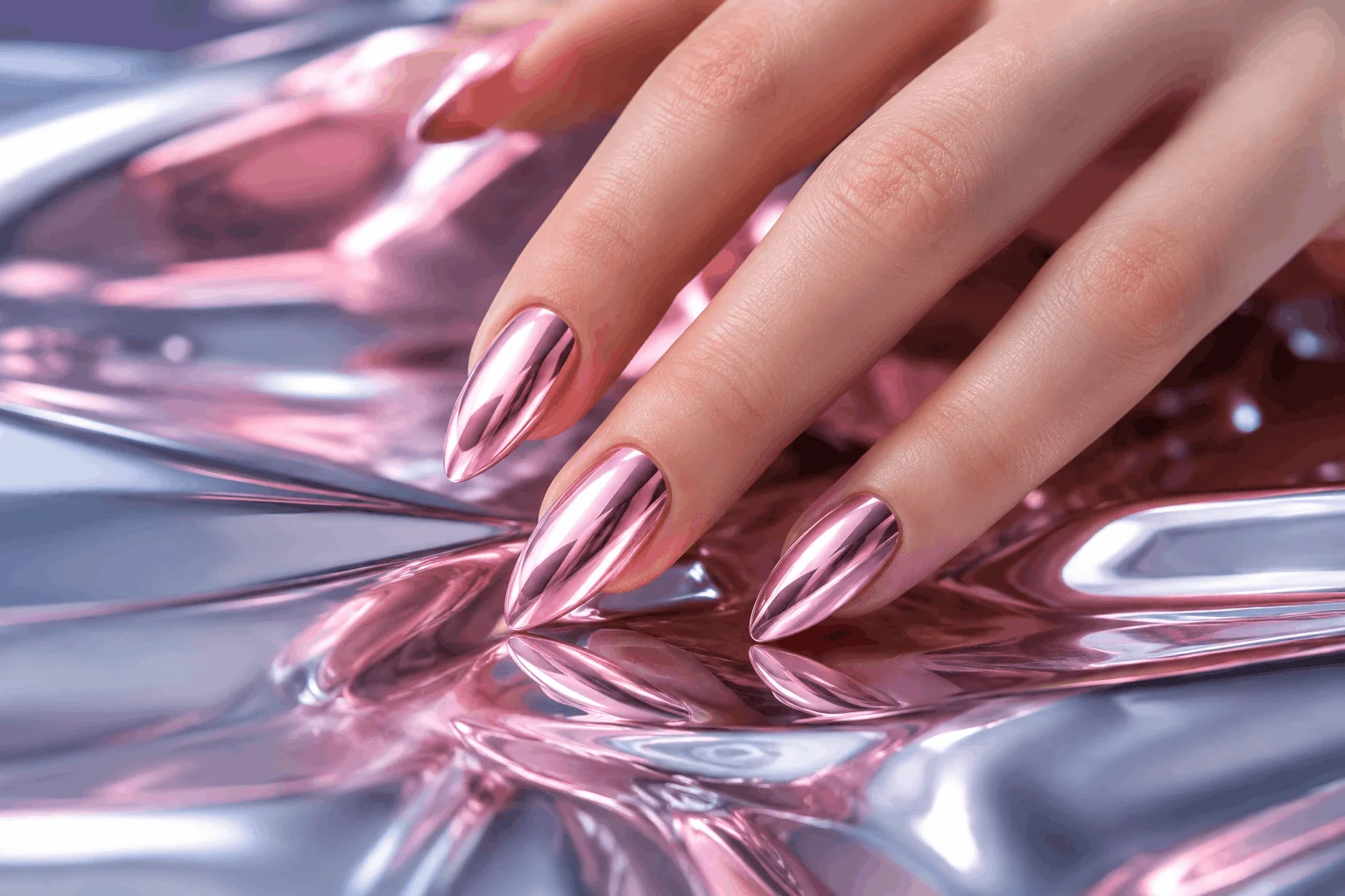 10 Eye-Catching Pink Nails & Hot Pink Gel Styles 8 Reflective chrome pink nails with metallic finish