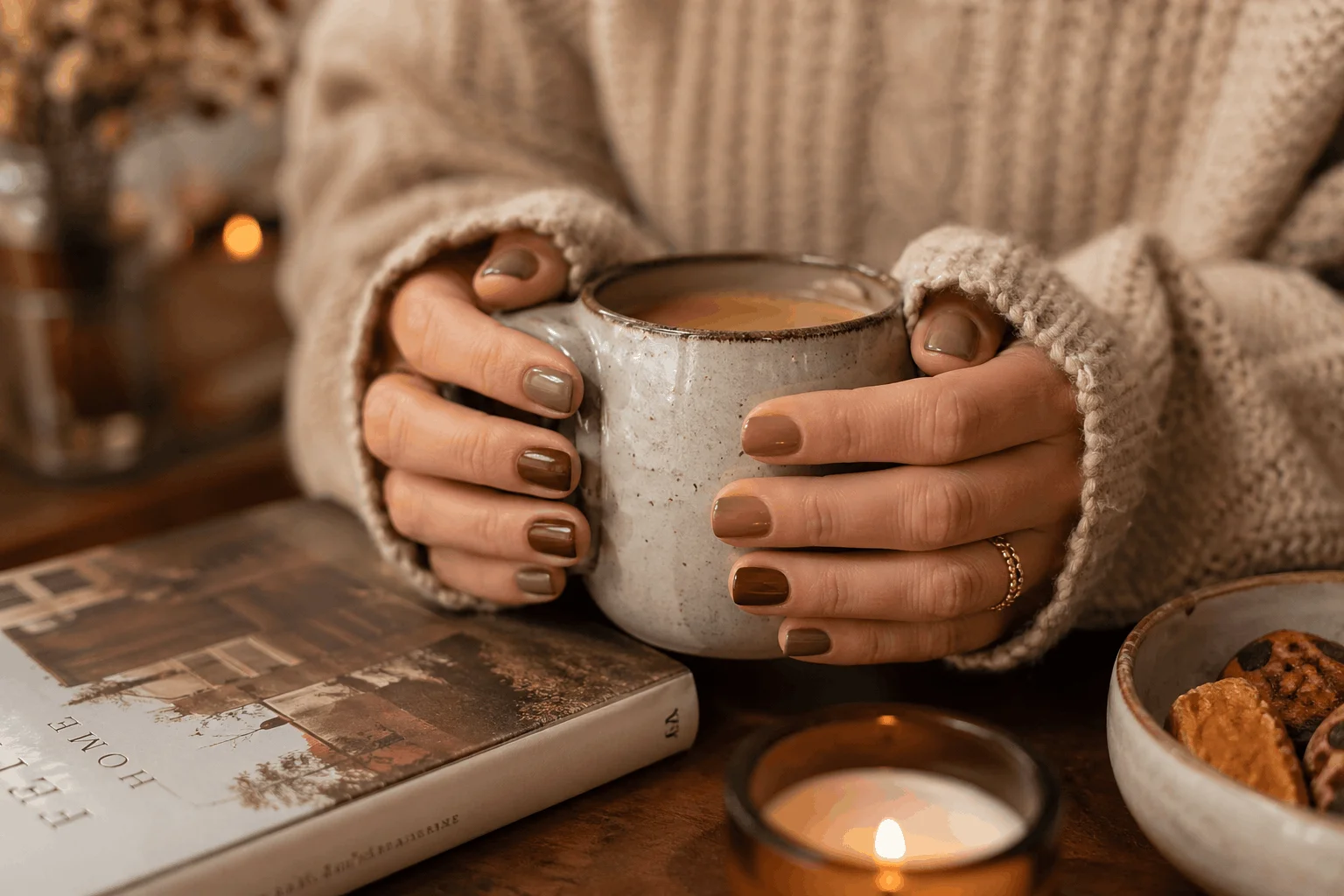 10 Minimalist Early Fall Nails You’ll Love Now 7 Short warm nude minimalist early fall nails cozy style
