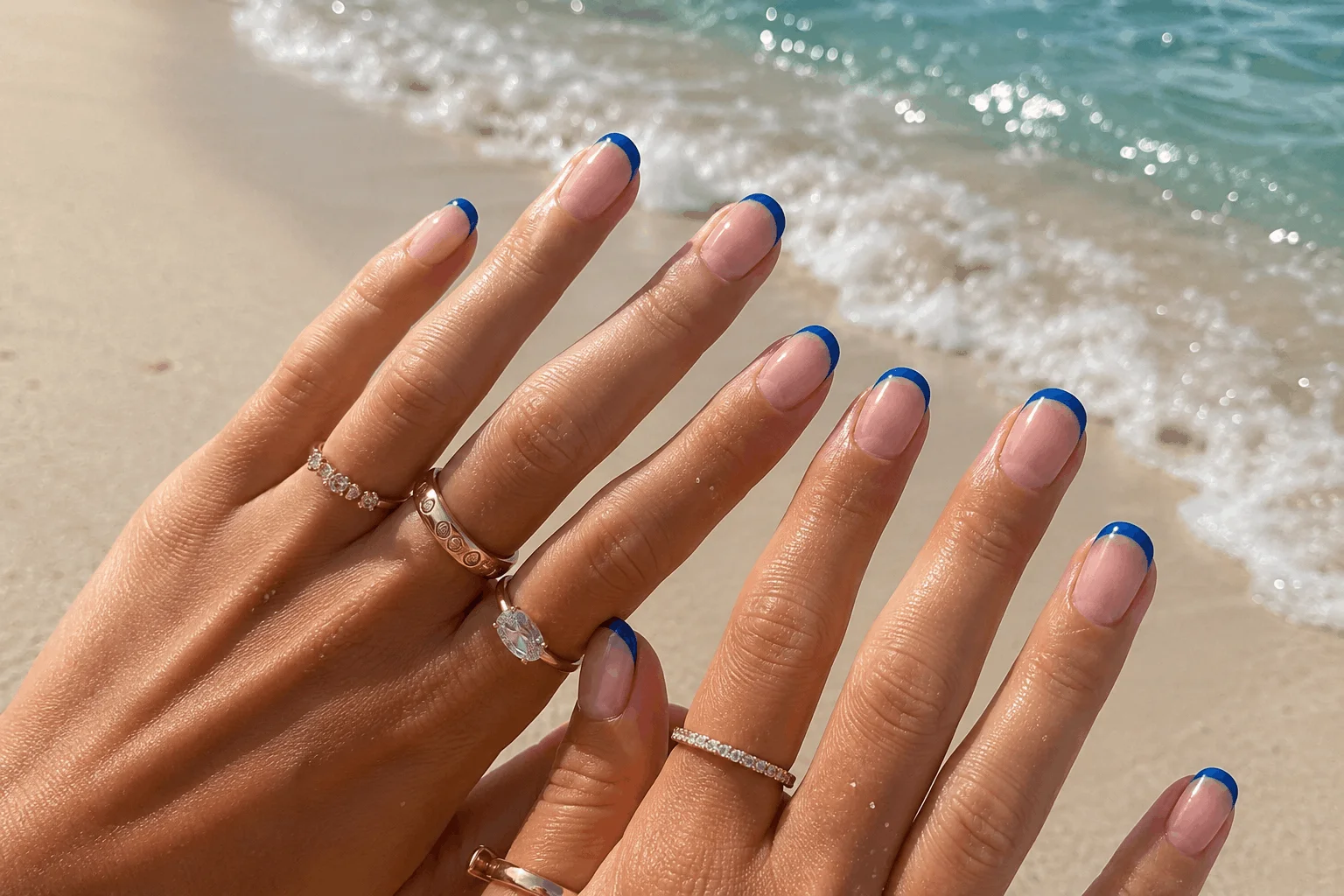 11 Simple Summer Nails Anyone Can Copy Fast 4 Simple beach nails with blue French tips