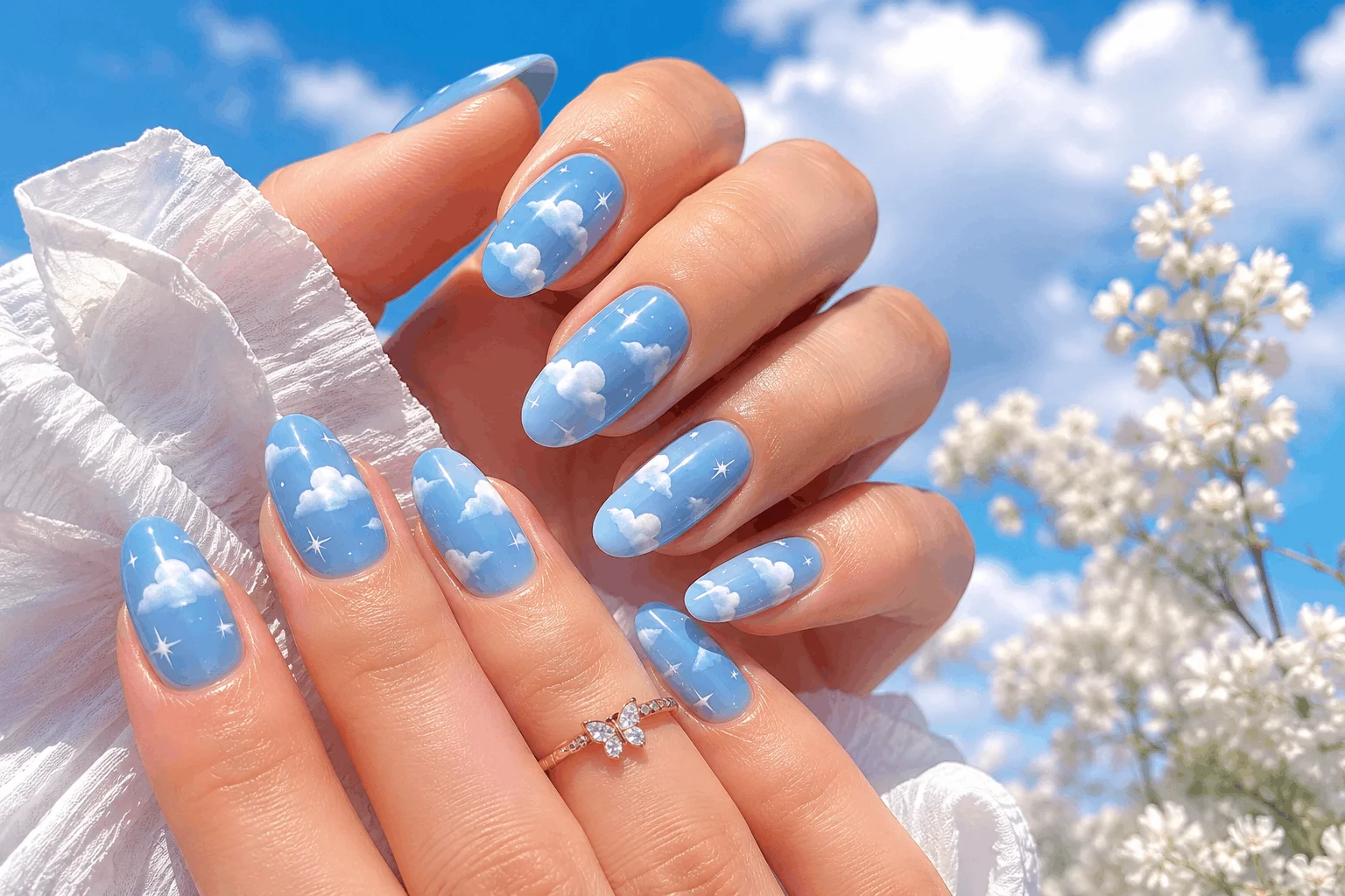 10 April Nails Ideas for a Chic Seasonal Manicure 9 Sky blue cloud nail art for spring manicure