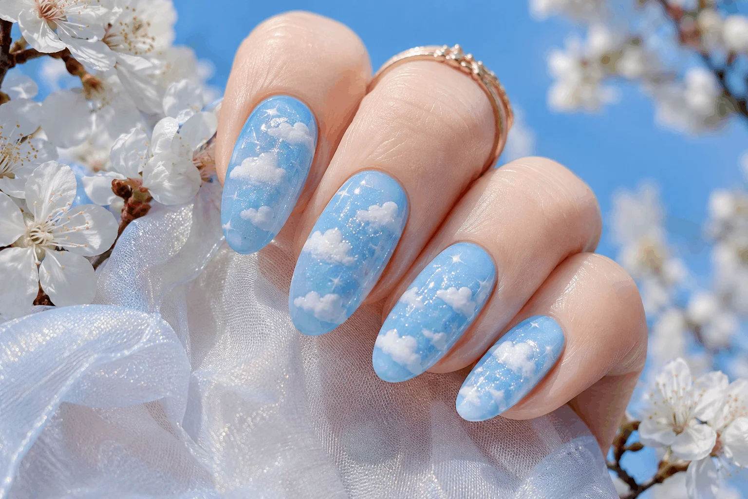 11 Light Blue Spring Nails for a Fresh New Look 7 Sky inspired light blue nail design