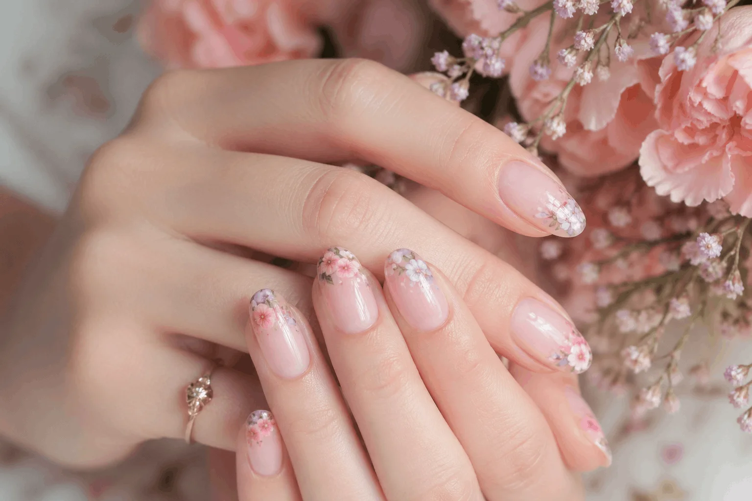 10 End of Summer Nails for a Perfect Seasonal Shift 7 Soft floral fade nails with delicate pastel details