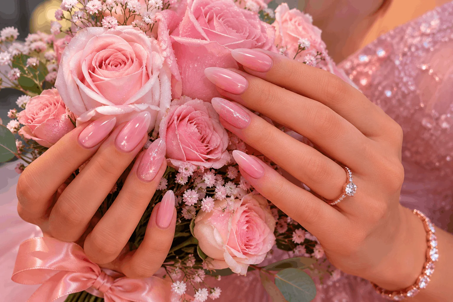 12 Simple Prom Nails That Look Seriously Expensive 6 Soft pink almond nails for elegant prom look