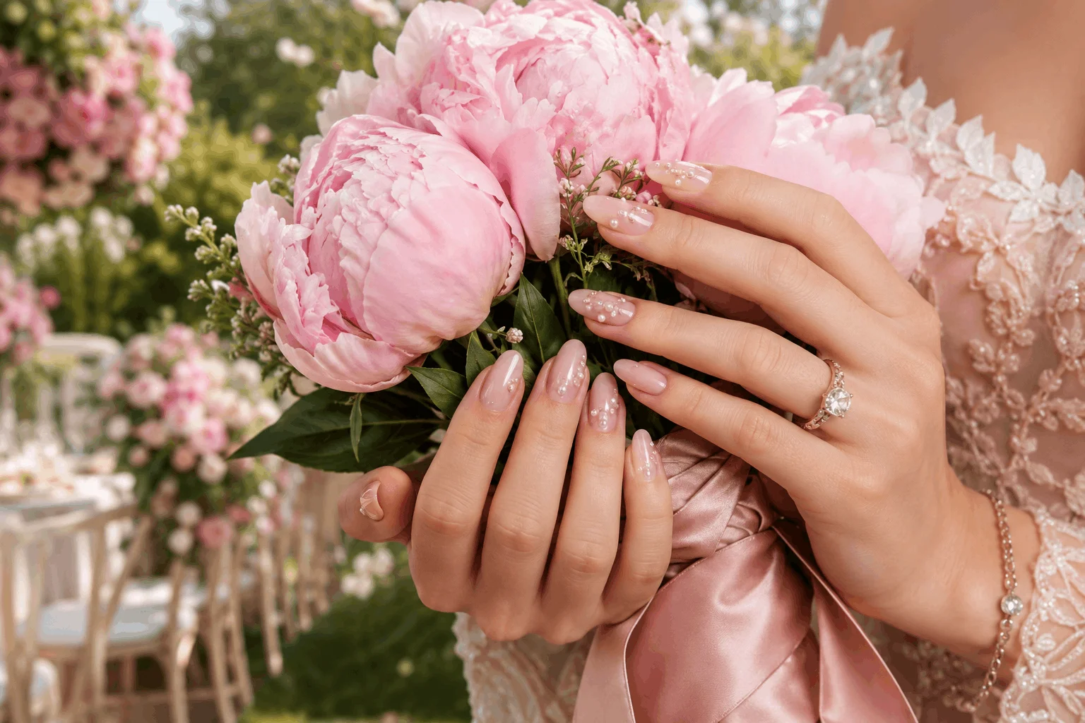 10 Summer Wedding Nails That Look So Elegant 5 Soft pink bridal nails with romantic summer wedding vibes