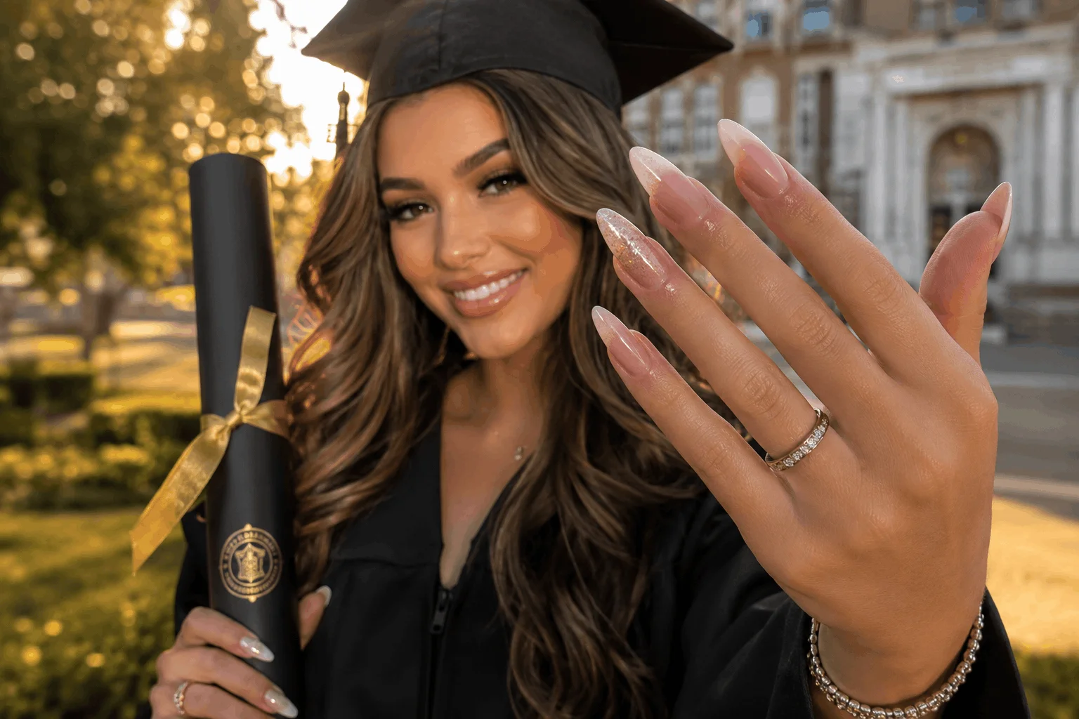 12 Cute Graduation Nails Perfect for Graduation Season 1 Soft pink glossy graduation nails for elegant graduation look
