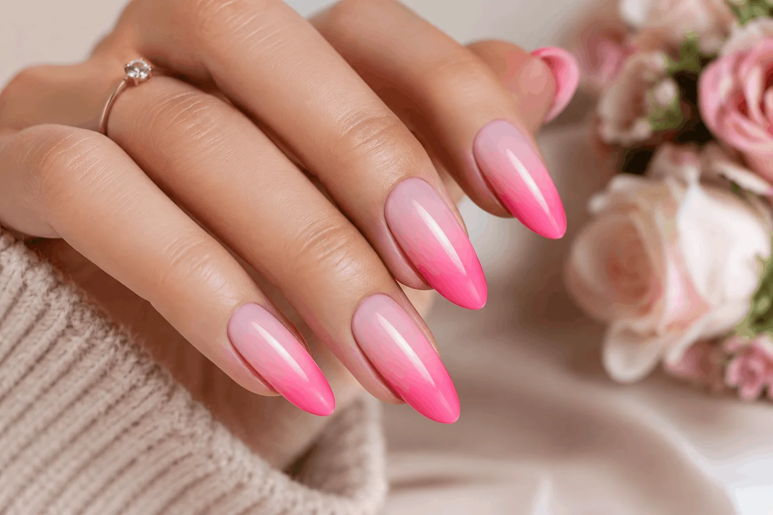 10 Eye-Catching Pink Nails & Hot Pink Gel Styles 7 Soft pink ombre nails with gradient effect
