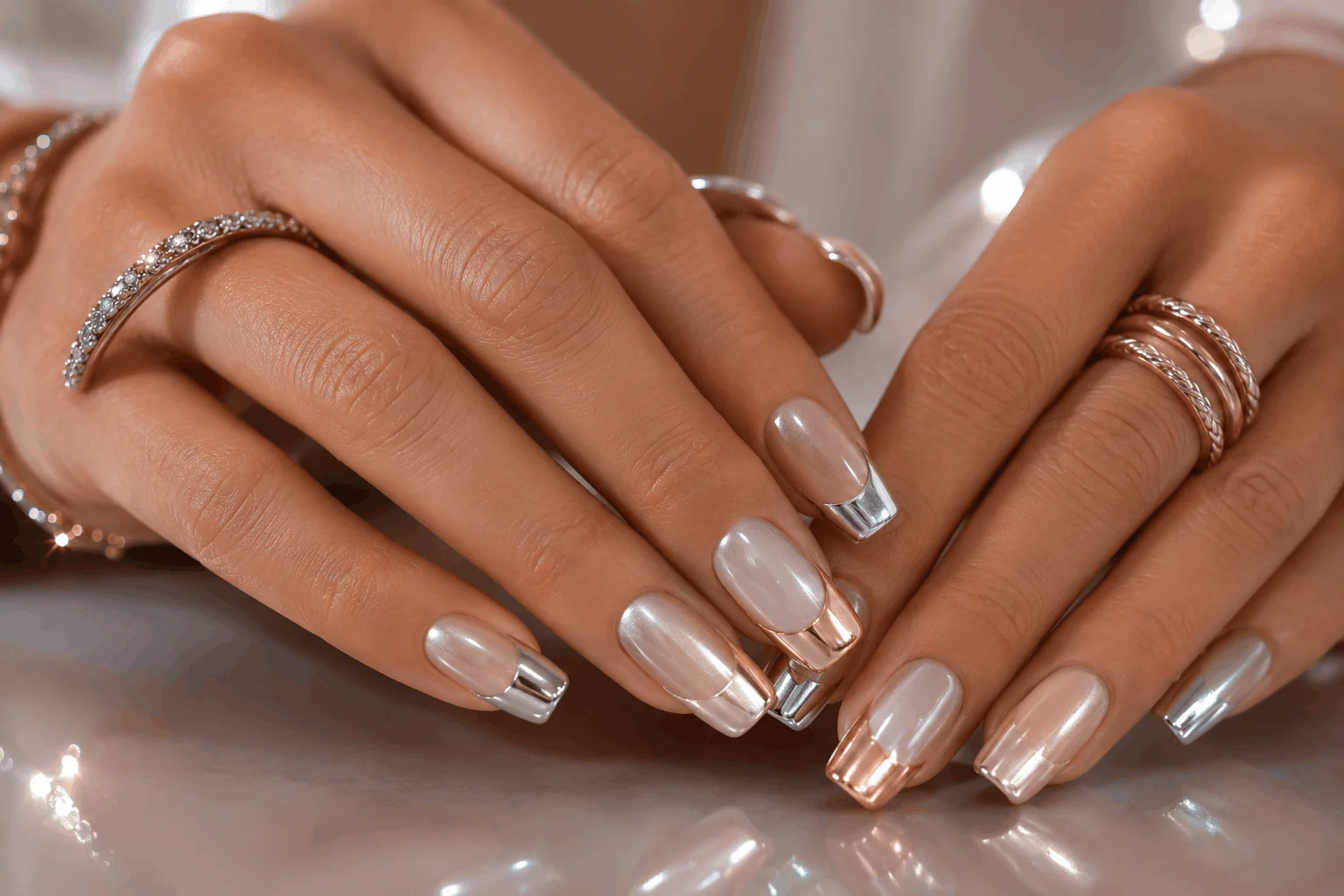 10 Gorgeous Spring French Manicure Ideas You Need to Try 7 Spring chrome French tip nails with metallic shine