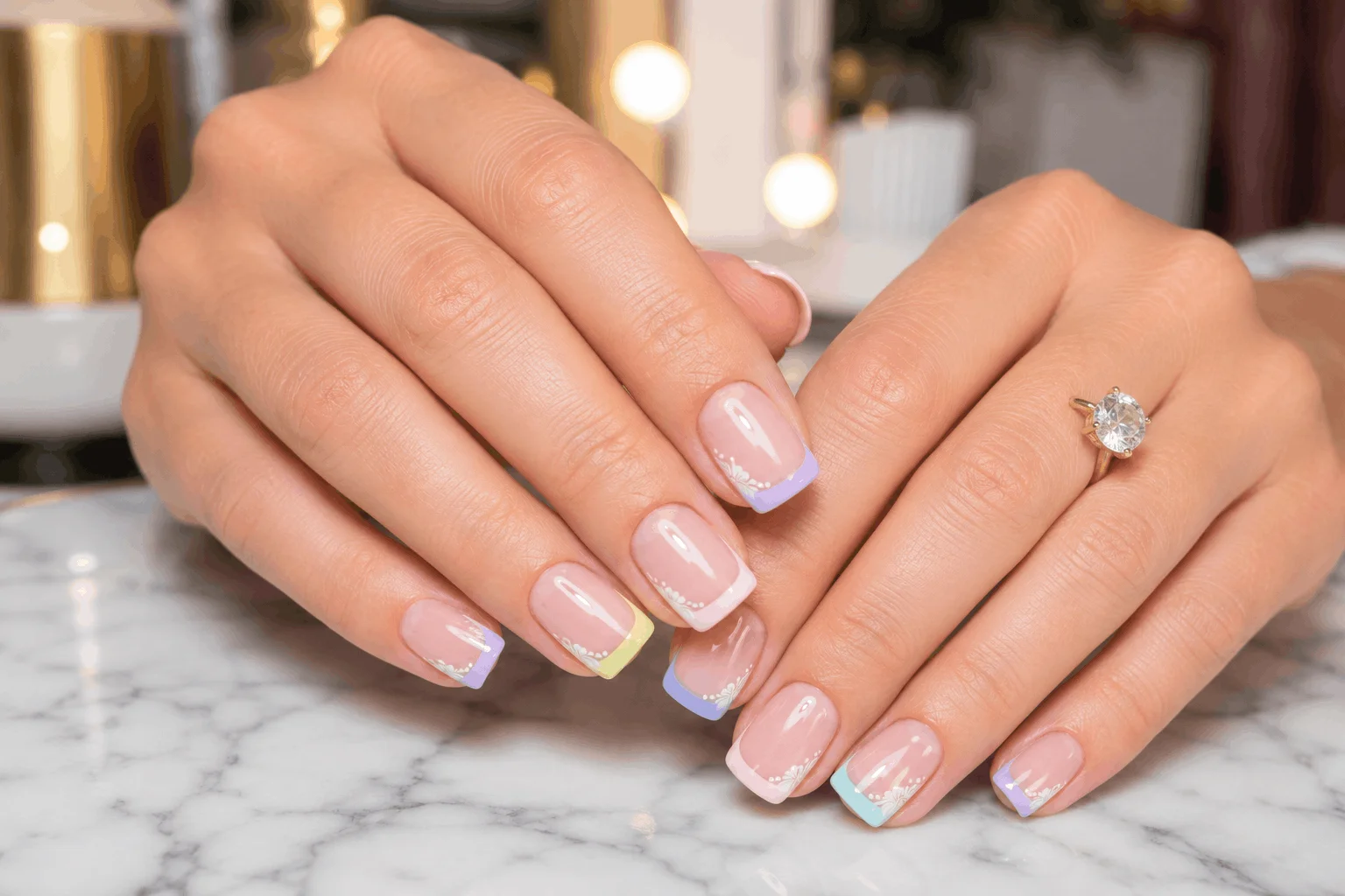 10 Gorgeous Spring French Manicure Ideas You Need to Try 6 Square French tip nails with spring-inspired design