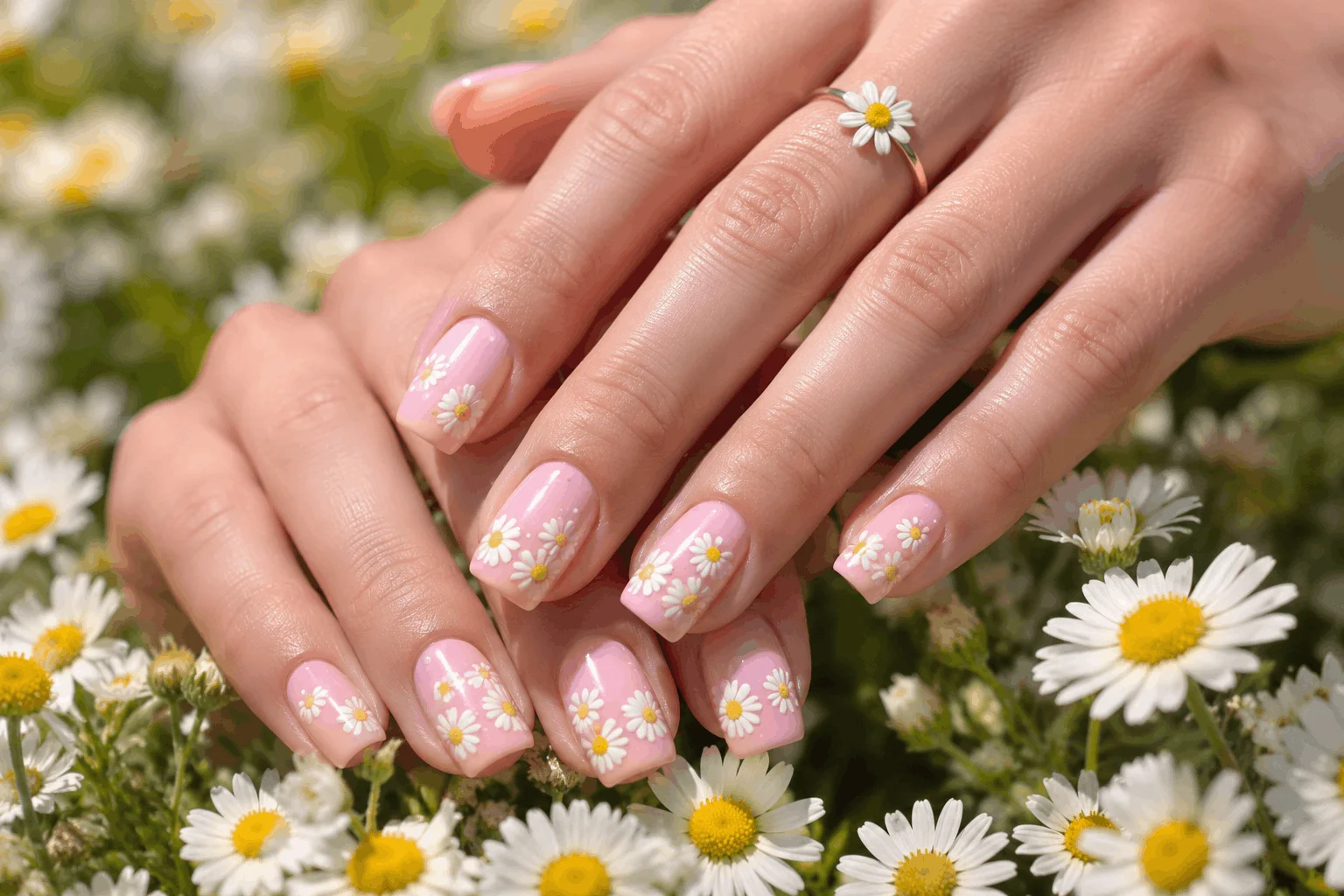 11 Fresh Spring Square Nails to Try This Season 5 Square nails featuring cute white daisy nail art for spring