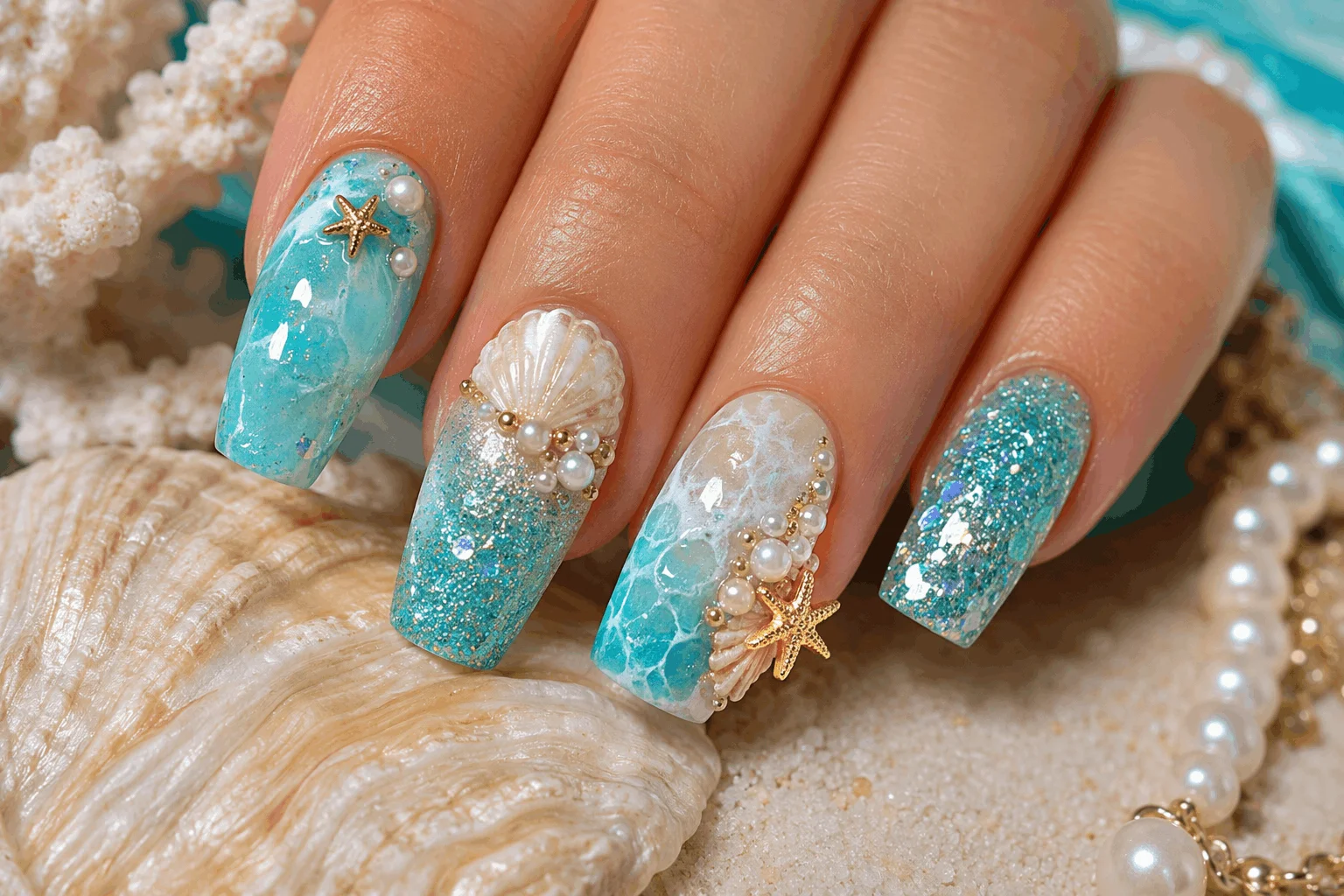 10 Summer Seashell Nails for a Coastal Glam Look 10 Starfish and seashell nail art for summer