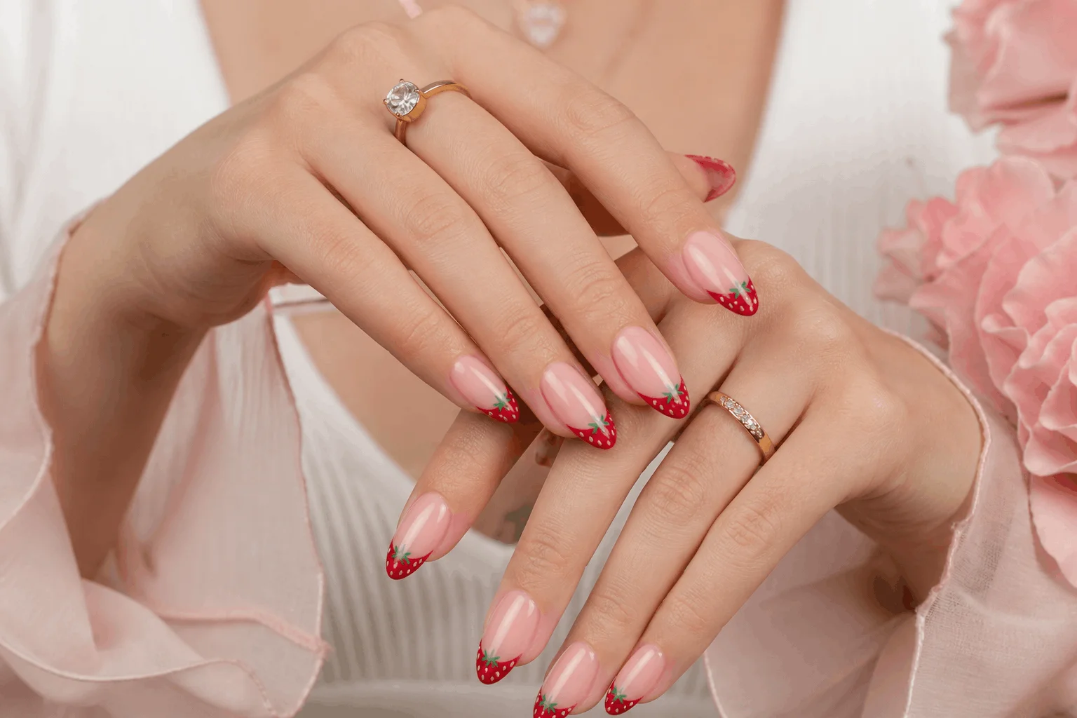 10 Strawberry Nails Designs You’ll Want Now 3 Strawberry French tip nails design idea