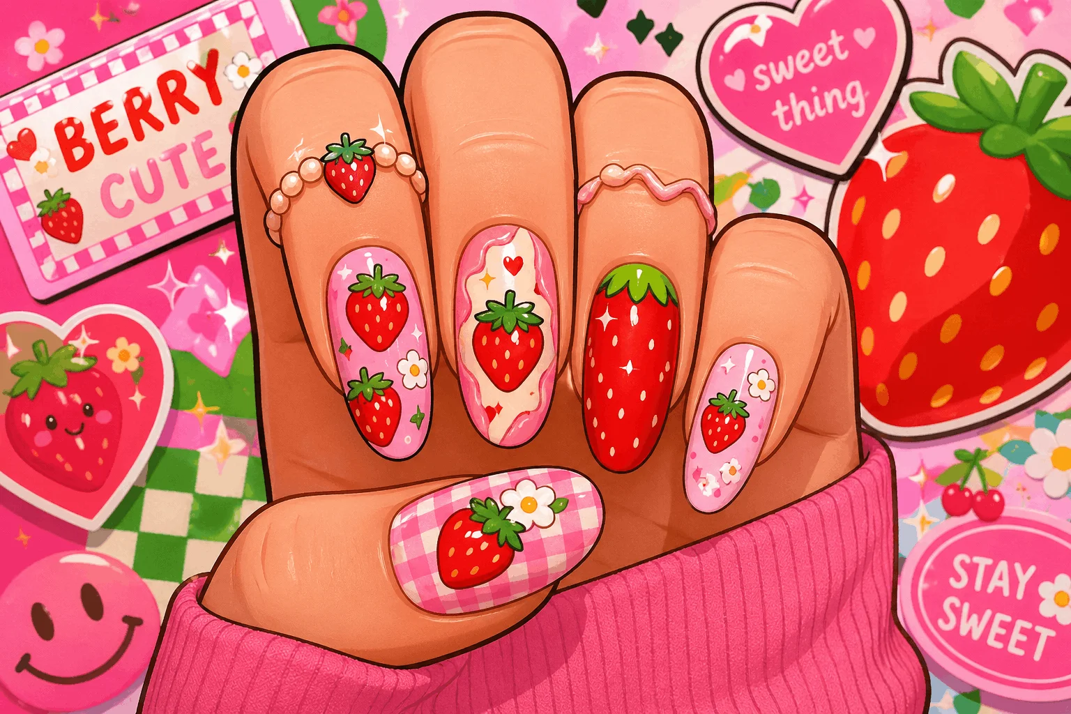 10 Strawberry Nails Designs You’ll Want Now 11 Strawberry accent nail design simple manicure