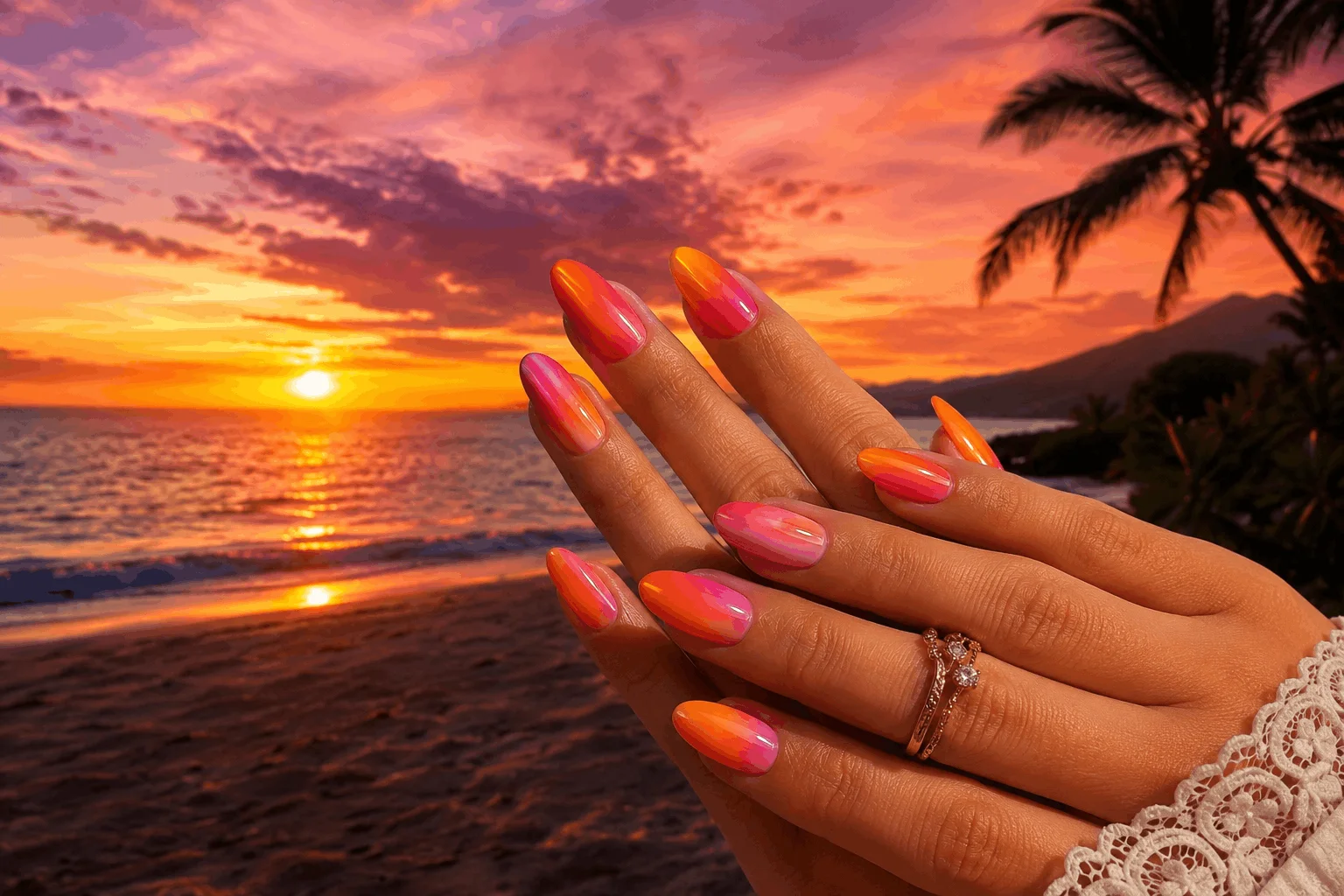 10 Summer Beach Nails Every Trend Lover Will Save 7 Sunset ombre nails inspired by tropical evenings