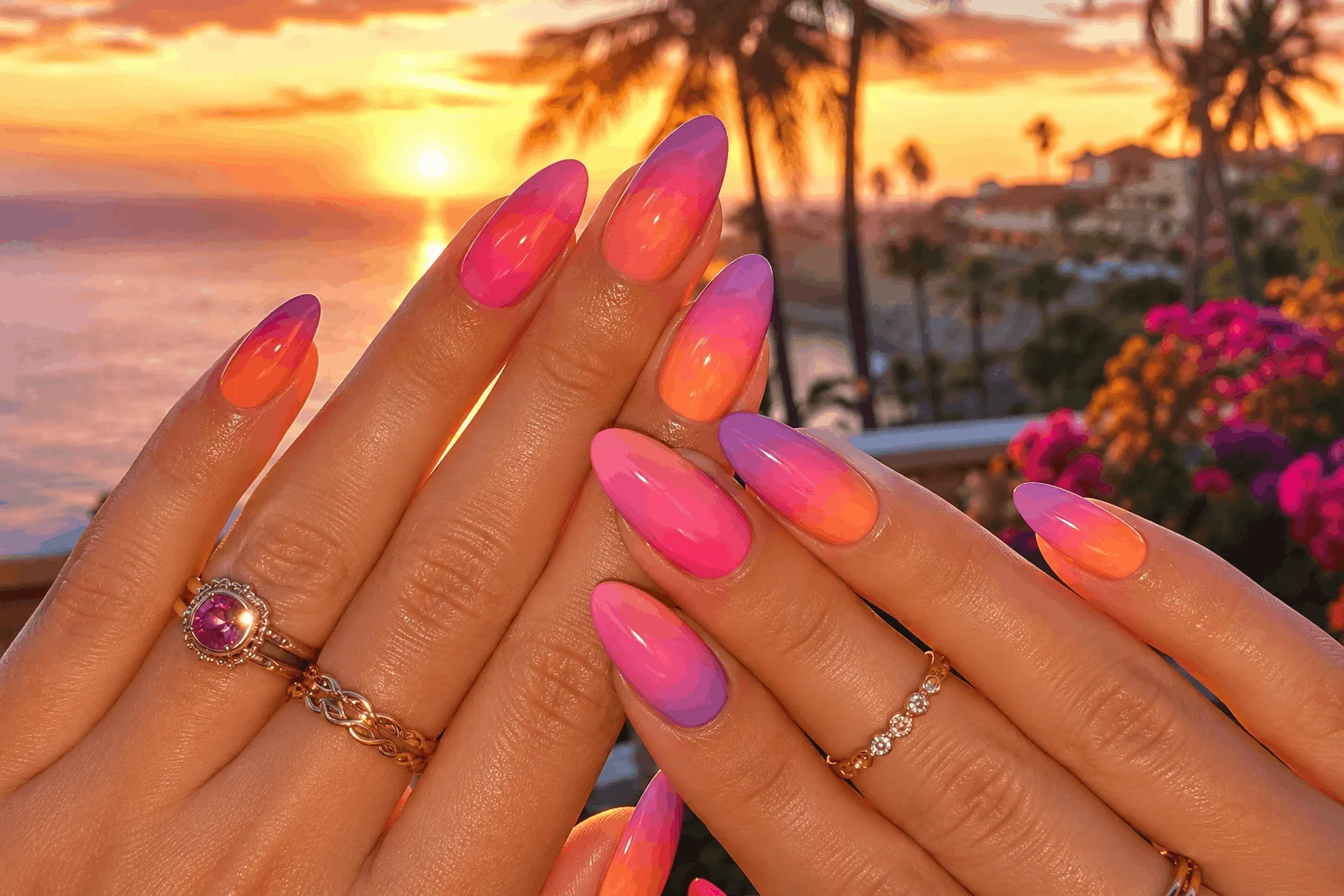 11 August Nails Everyone Will Be Wearing This Summer 12 Sunset ombre nails with vibrant summer gradient colors