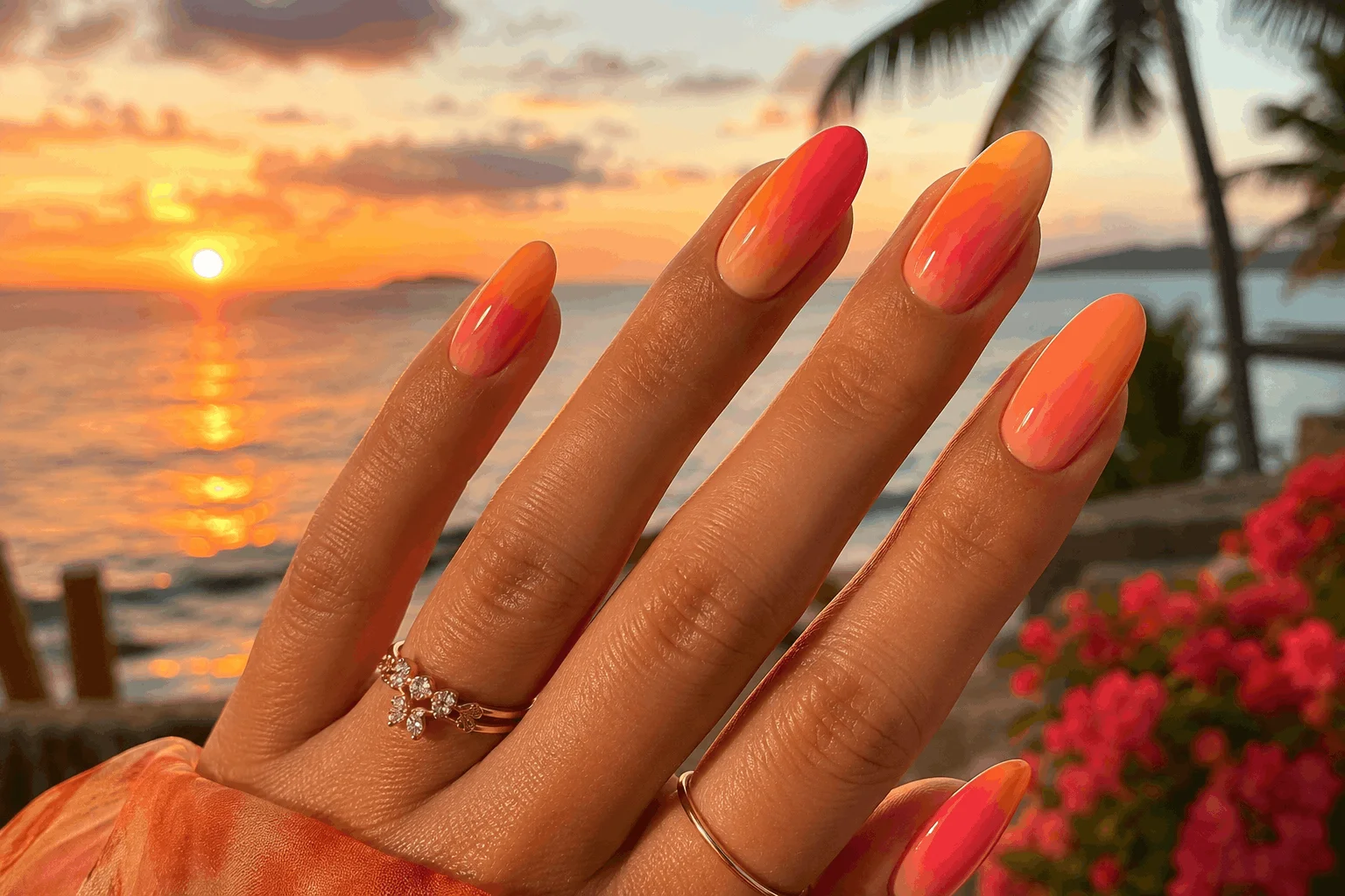 11 Summer Nail Colors Everyone Will Copy in 2026 12 Sunset ombre summer nails with tropical gradient manicure
