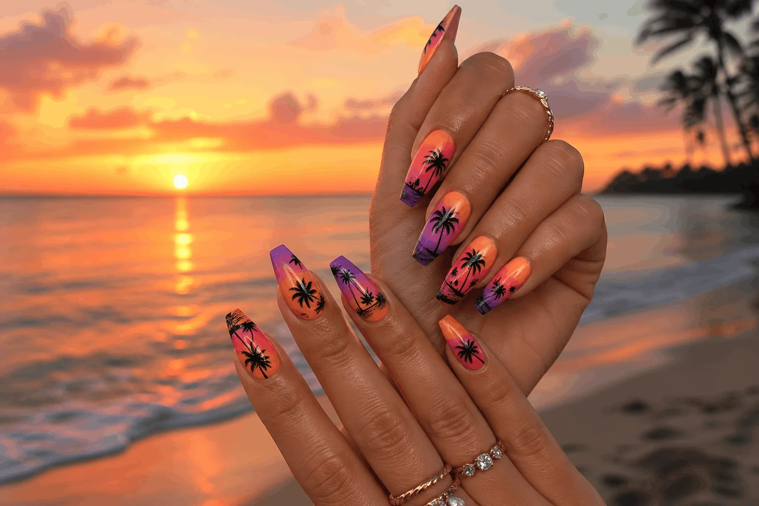 10 Summer Acrylic Nails 2026 That Look Stunning 3 Tropical sunset inspired summer nails 2026