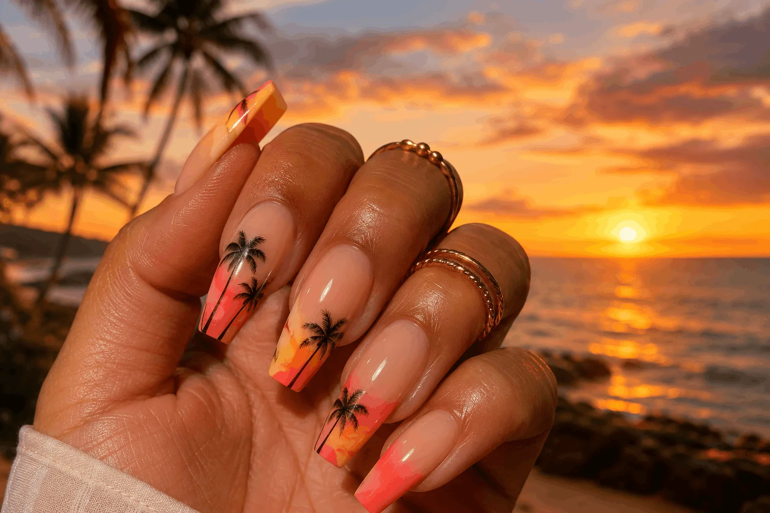 11 Summer French Tip Nails Trending on Pinterest 4 Tropical sunset ombré summer French tip nails