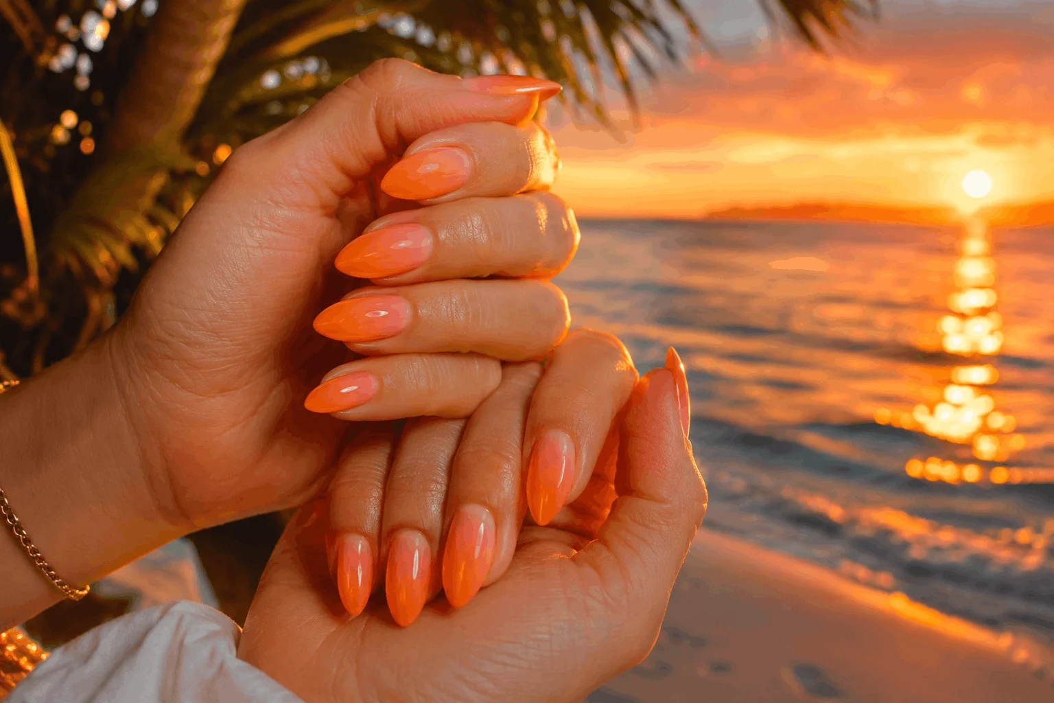 10 Orange Summer Nails That Scream Vacation Mode 2 Tropical sunset orange nails with coral gradient manicure