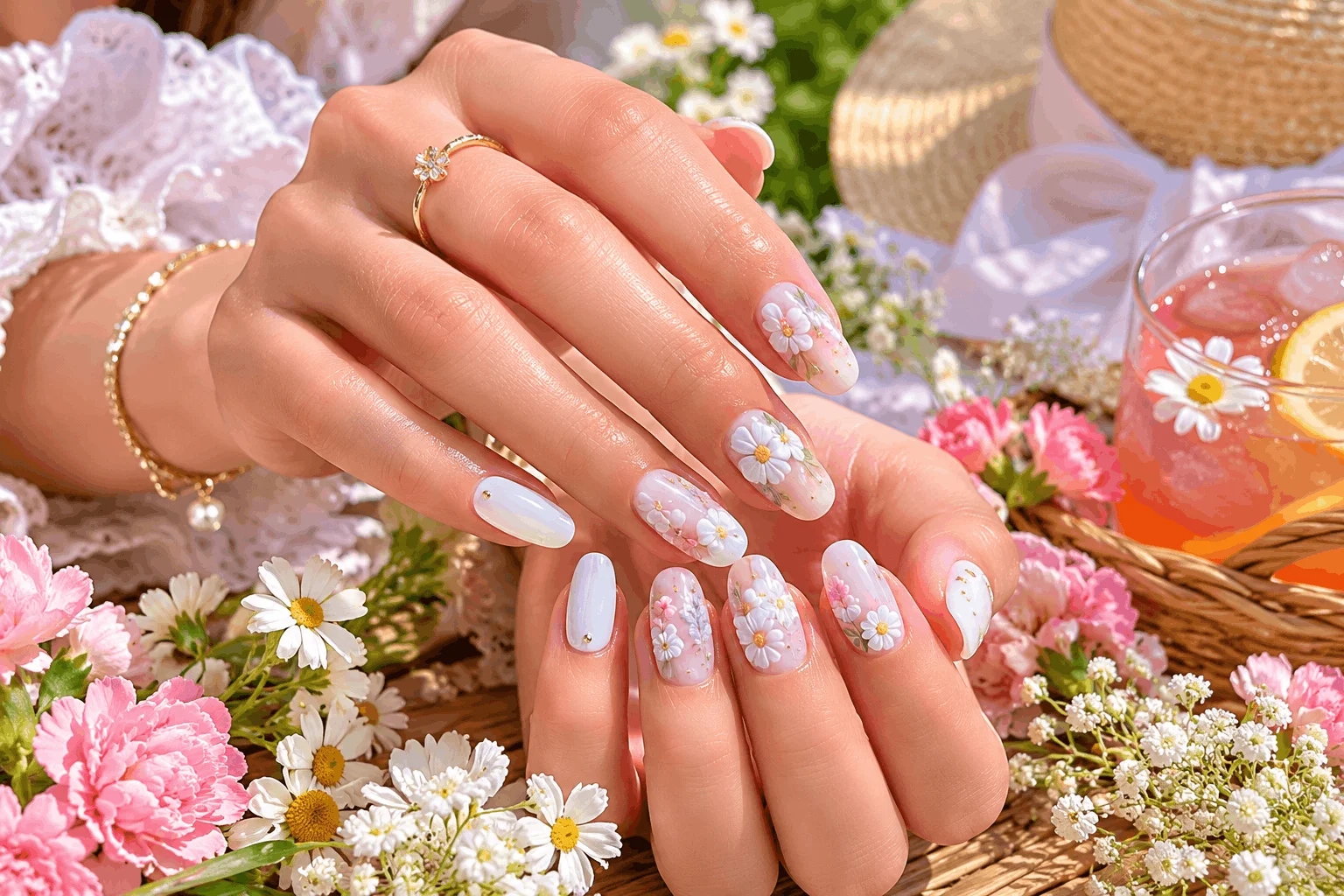 10 White Summer Nails That Feel Classy & Fresh 8 White floral nails with soft summer flowers