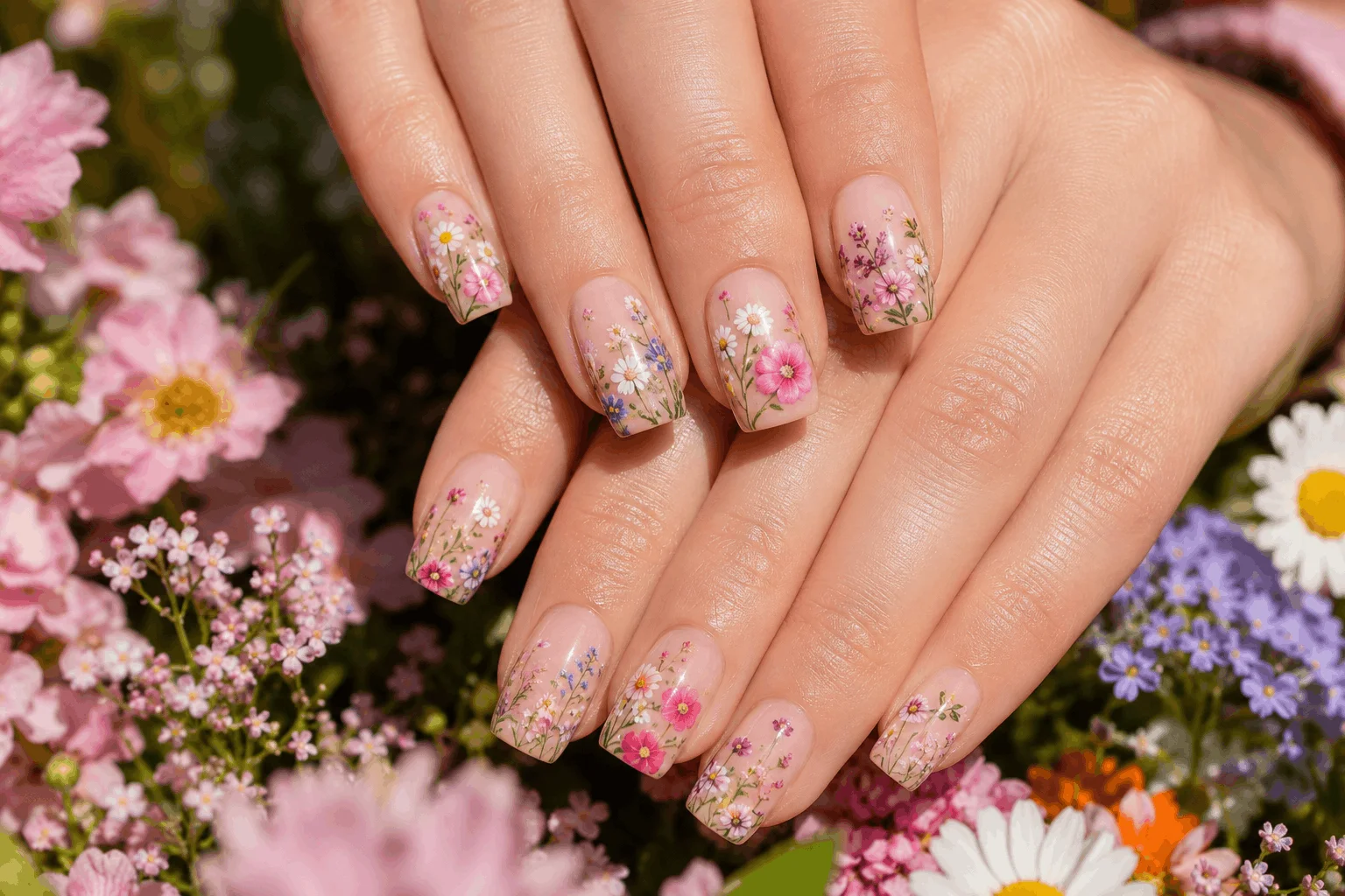 11 Fresh Spring Square Nails to Try This Season 3 Spring square nails with delicate hand painted floral accents
