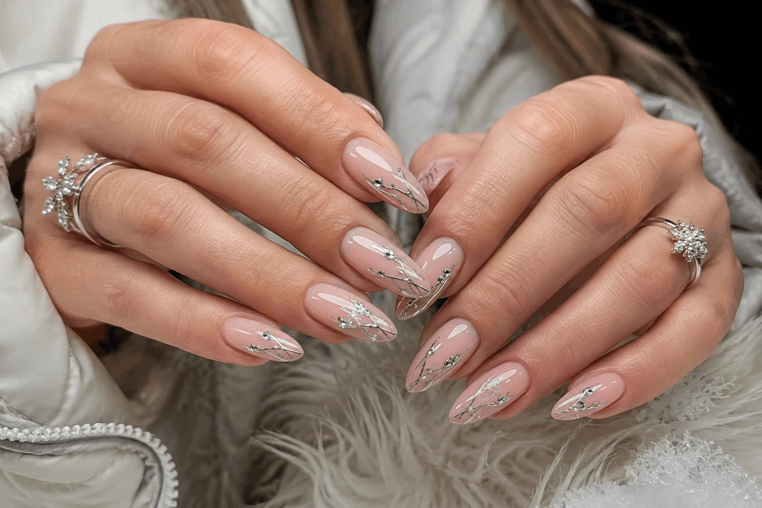 10 Winter Almond Nails That Look So Elegant 11 Almond shaped winter nails with silver luxury accents