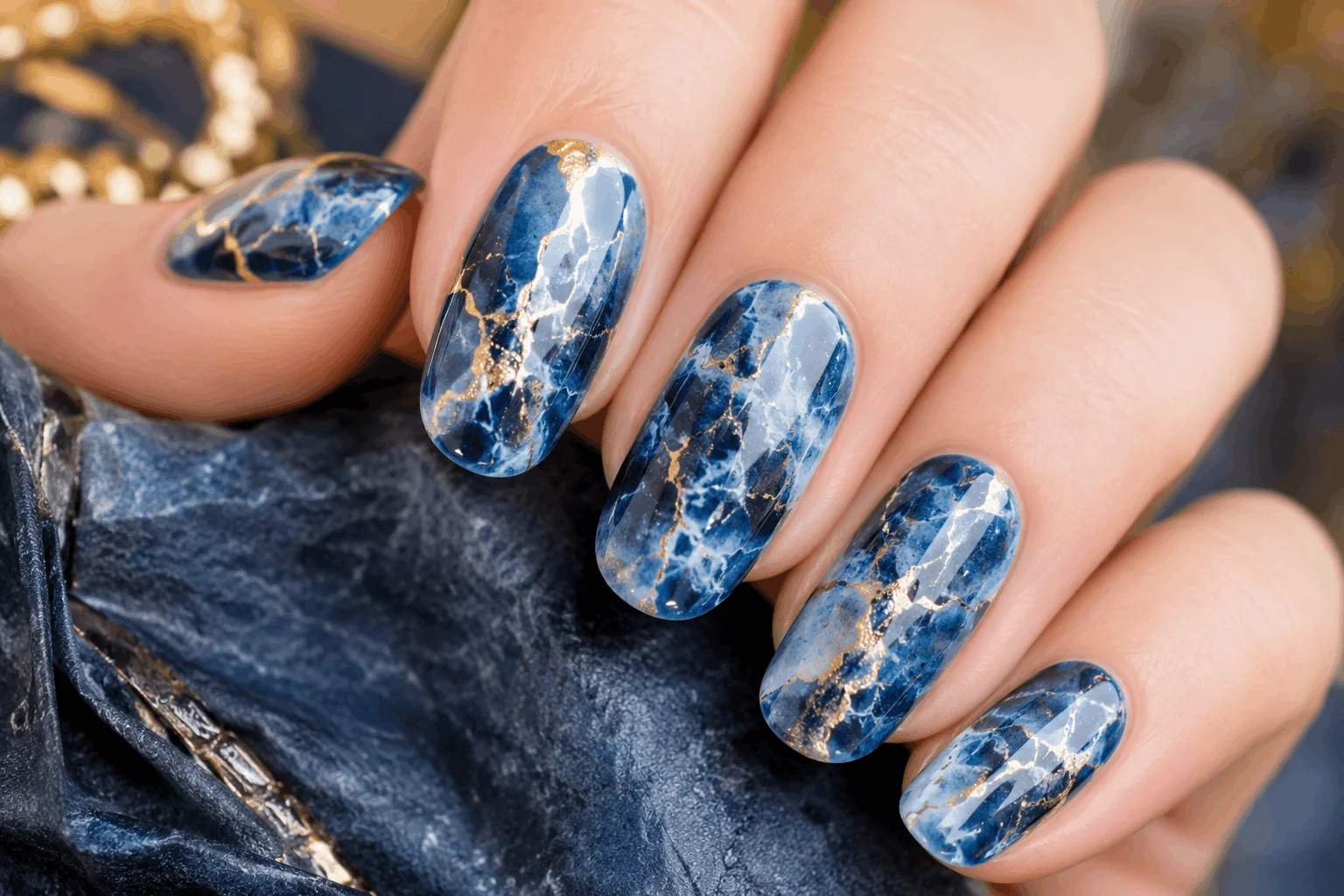 10 Blue Nail Ideas That Look Stunning All Year Long 8 Artistic blue marble nail design inspiration