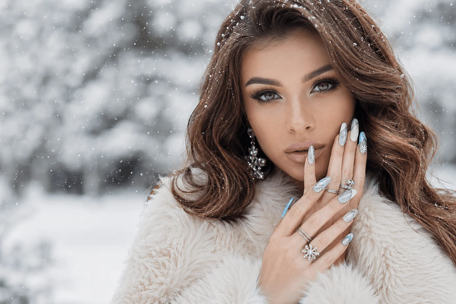 10 Winter Acrylic Nail Designs You'll Want This Season 1 Beautiful woman showcasing glamorous winter acrylic nail designs