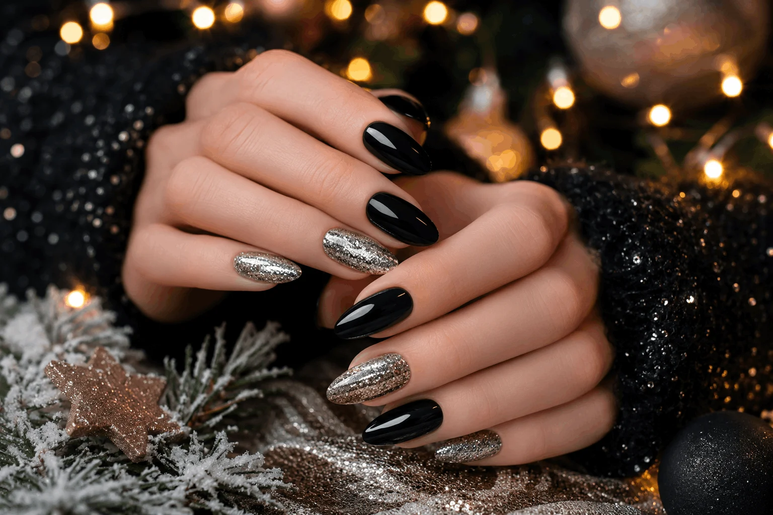 12 Black Winter Nails That Are Stunning This Season 6 Black and silver glitter winter nails for holiday glamour