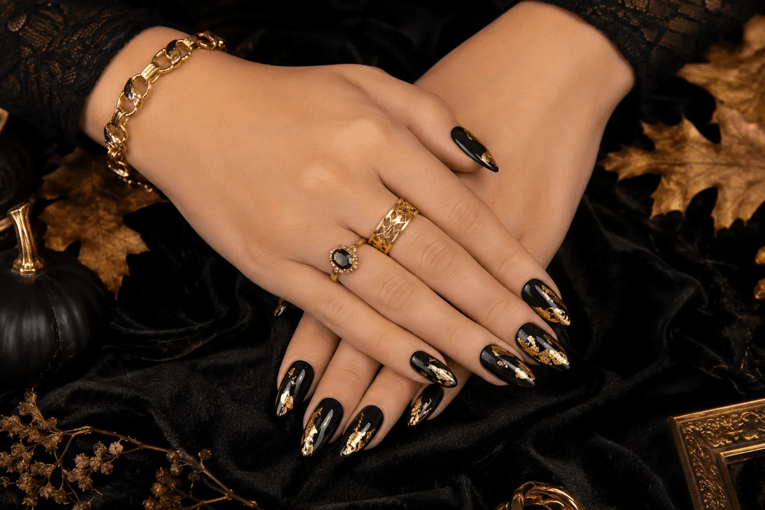 10 Fall Chrome Nails Everyone Will Copy This Season 11 Black chrome nails with elegant gold accents for fall.