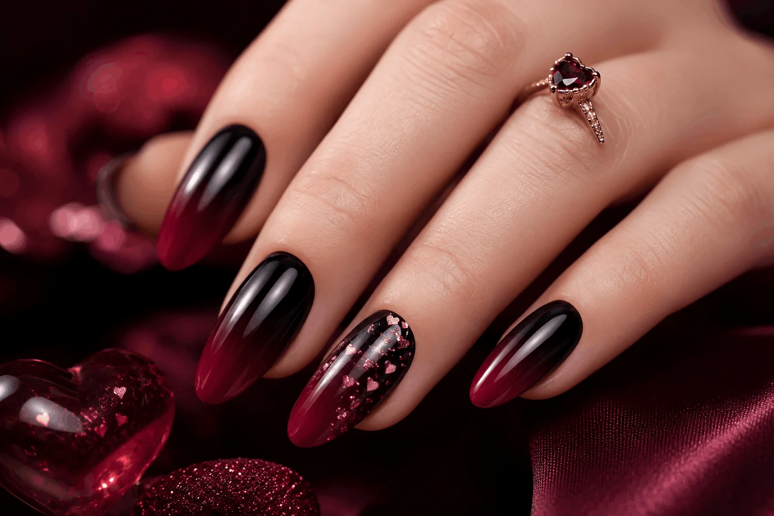 11 Dark Valentines Nails That Are Bold & Romantic 8 Black to burgundy ombre Valentine's nails