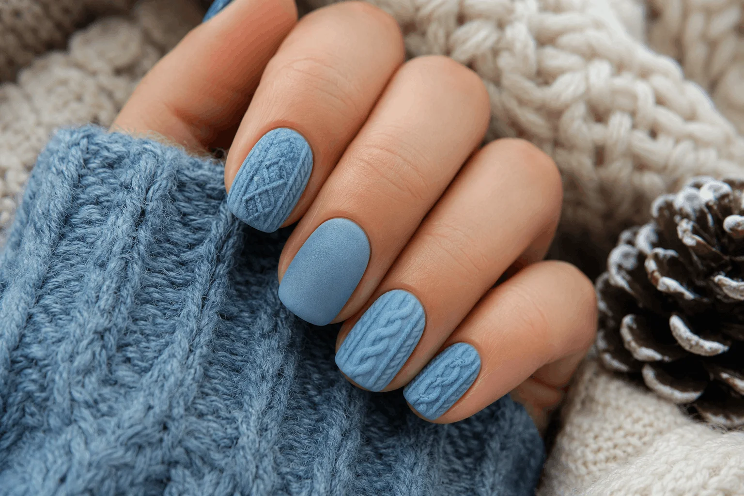 9 Winter Blue Nails That Look Stunning This Season 9 Blue knitted sweater nail art