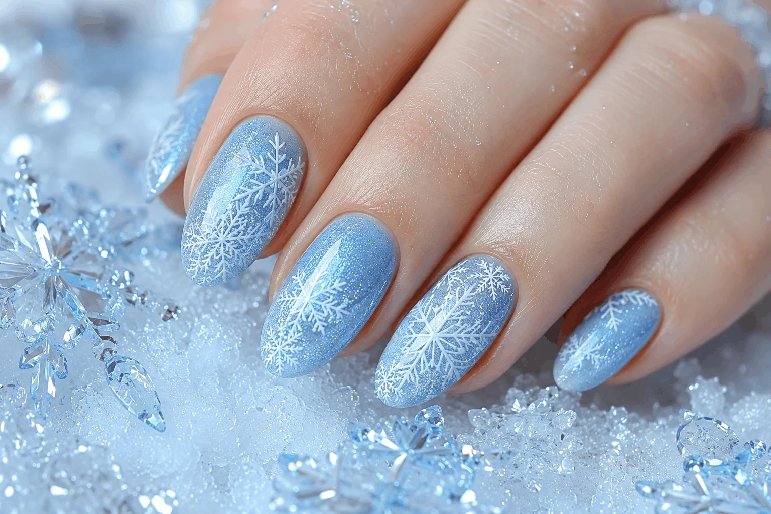 9 Winter Blue Nails That Look Stunning This Season 4 Blue snowflake nails inspired by winter