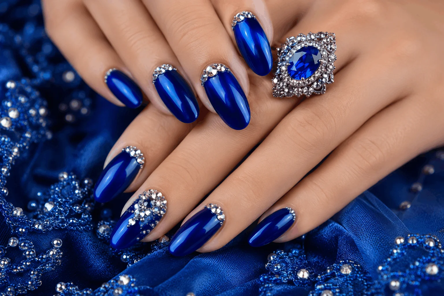 10 Blue Nail Ideas That Look Stunning All Year Long 3 Bold royal blue nails with luxurious style