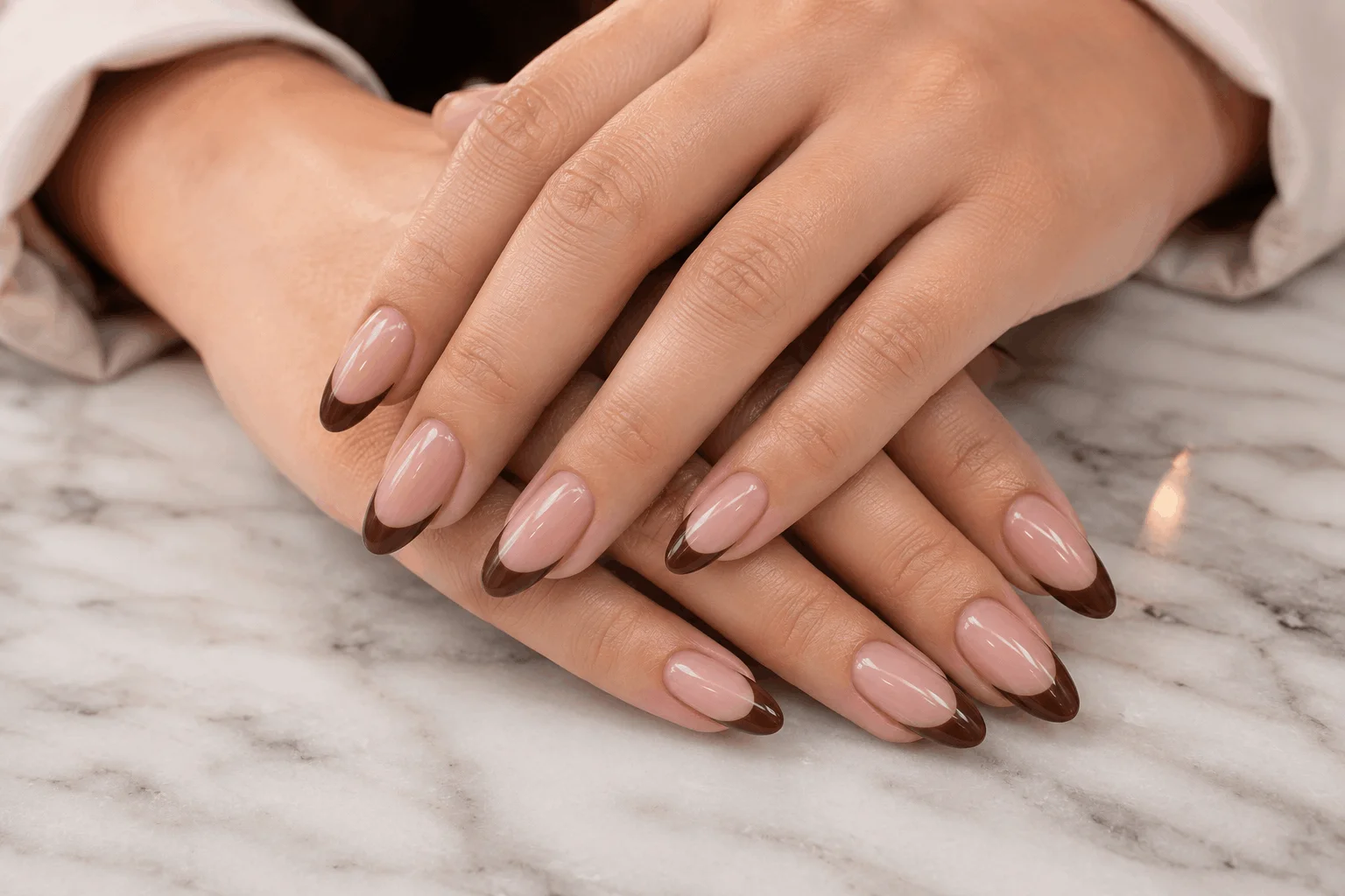 10 Brown Acrylic Nails Everyone Will Save in 2026 5 Brown French tip acrylic nails with elegant almond shape