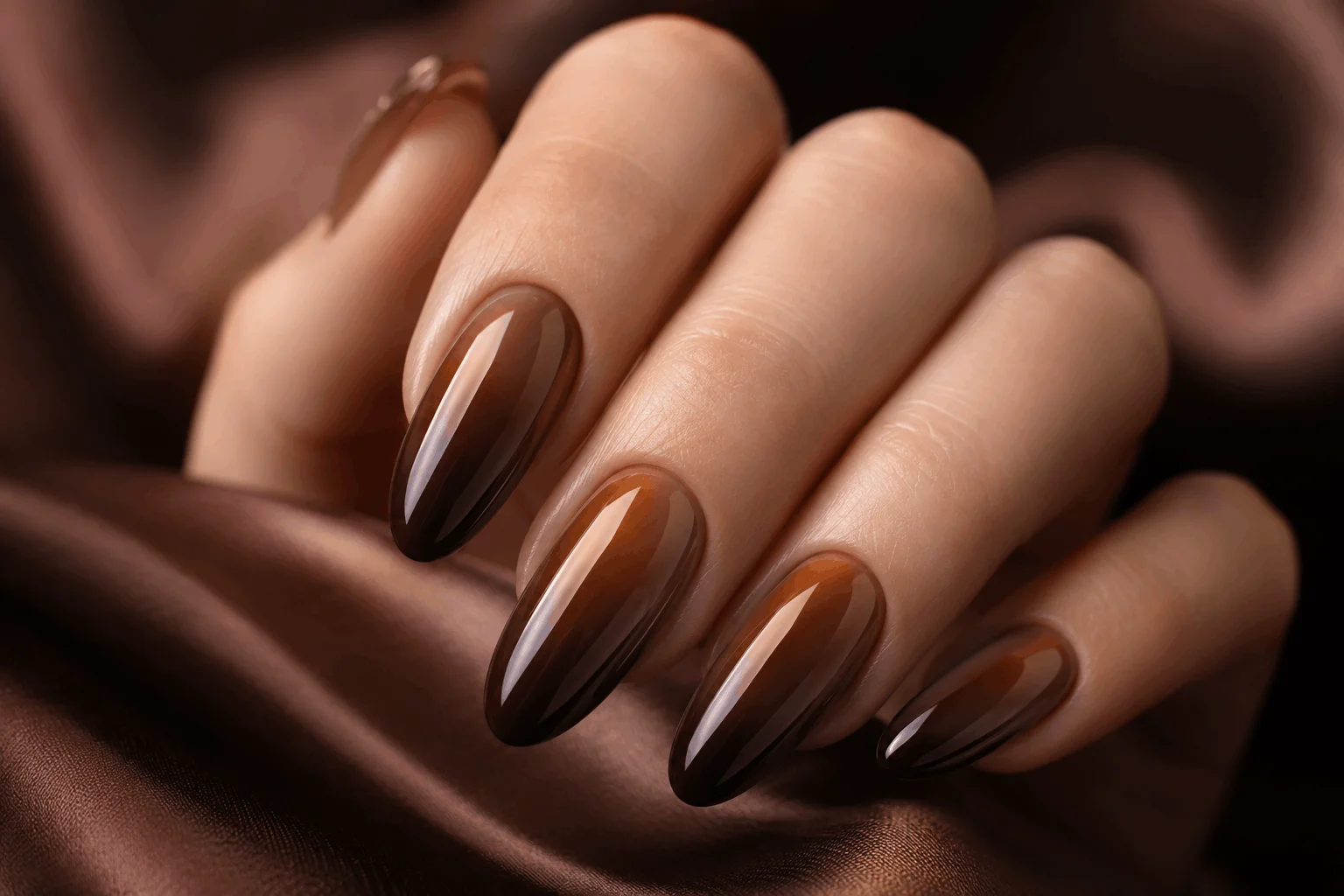 10 Brown Chrome Nails Everyone Will Save This Year 11 Brown chrome ombre nails with caramel to chocolate gradient