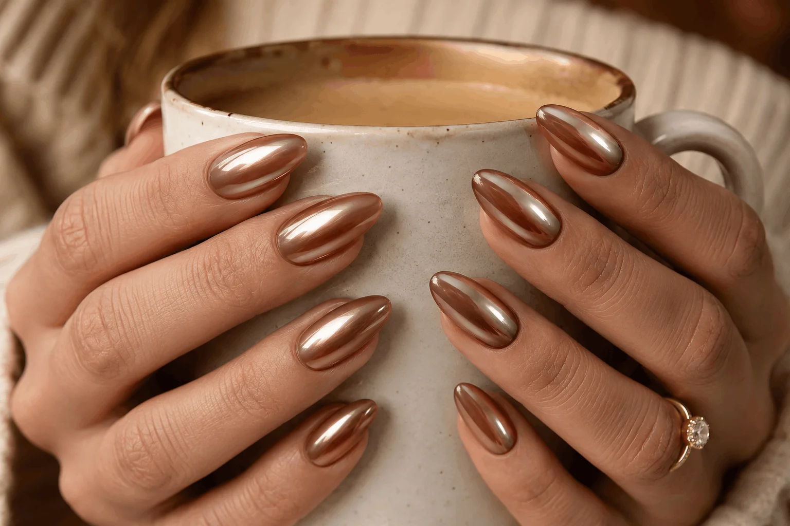 10 Brown Chrome Nails Everyone Will Save This Year 4 Brown glazed chrome nails with pearly reflective finish