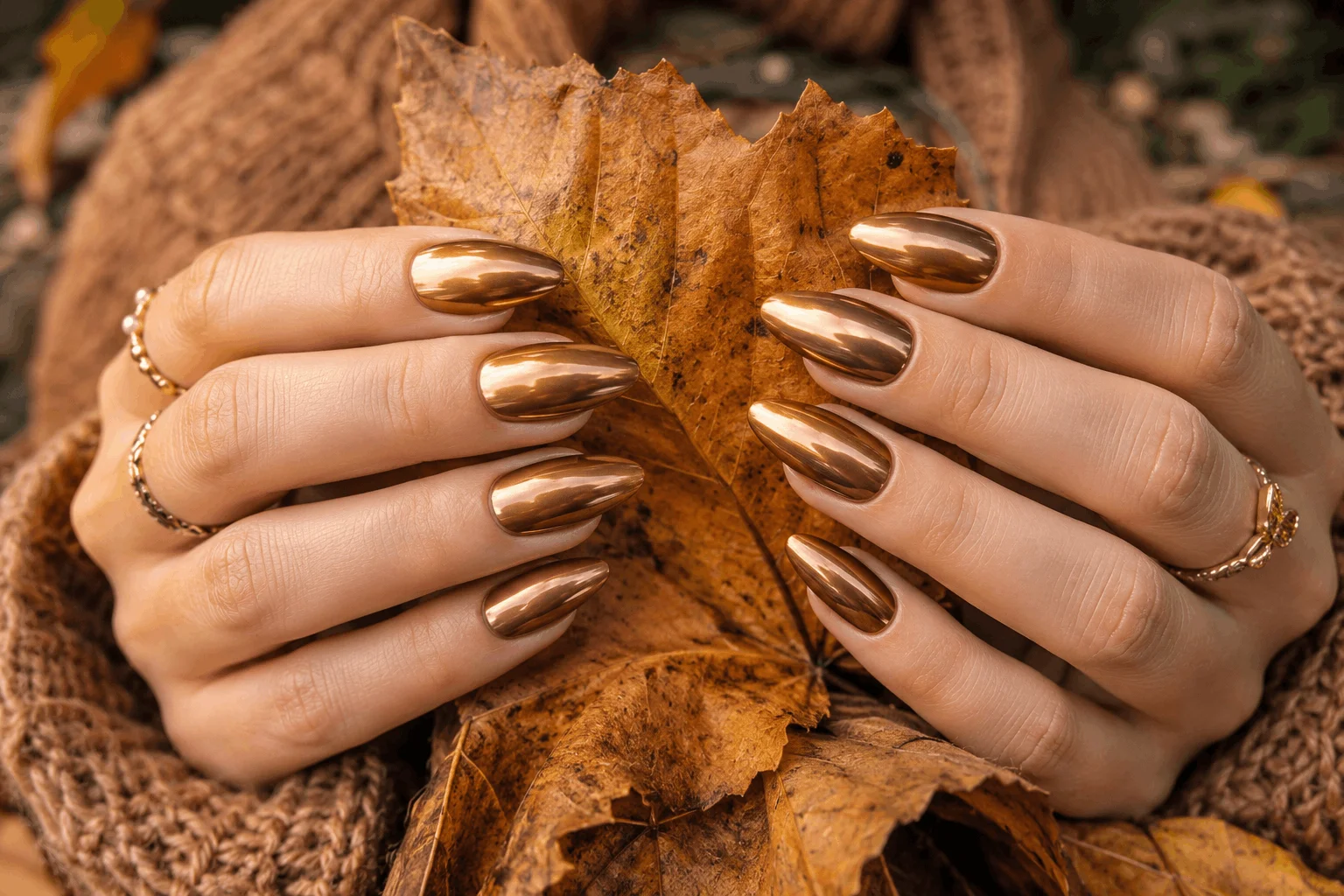 10 Brown Chrome Nails Everyone Will Save This Year 8 Caramel chrome nails with warm golden shine