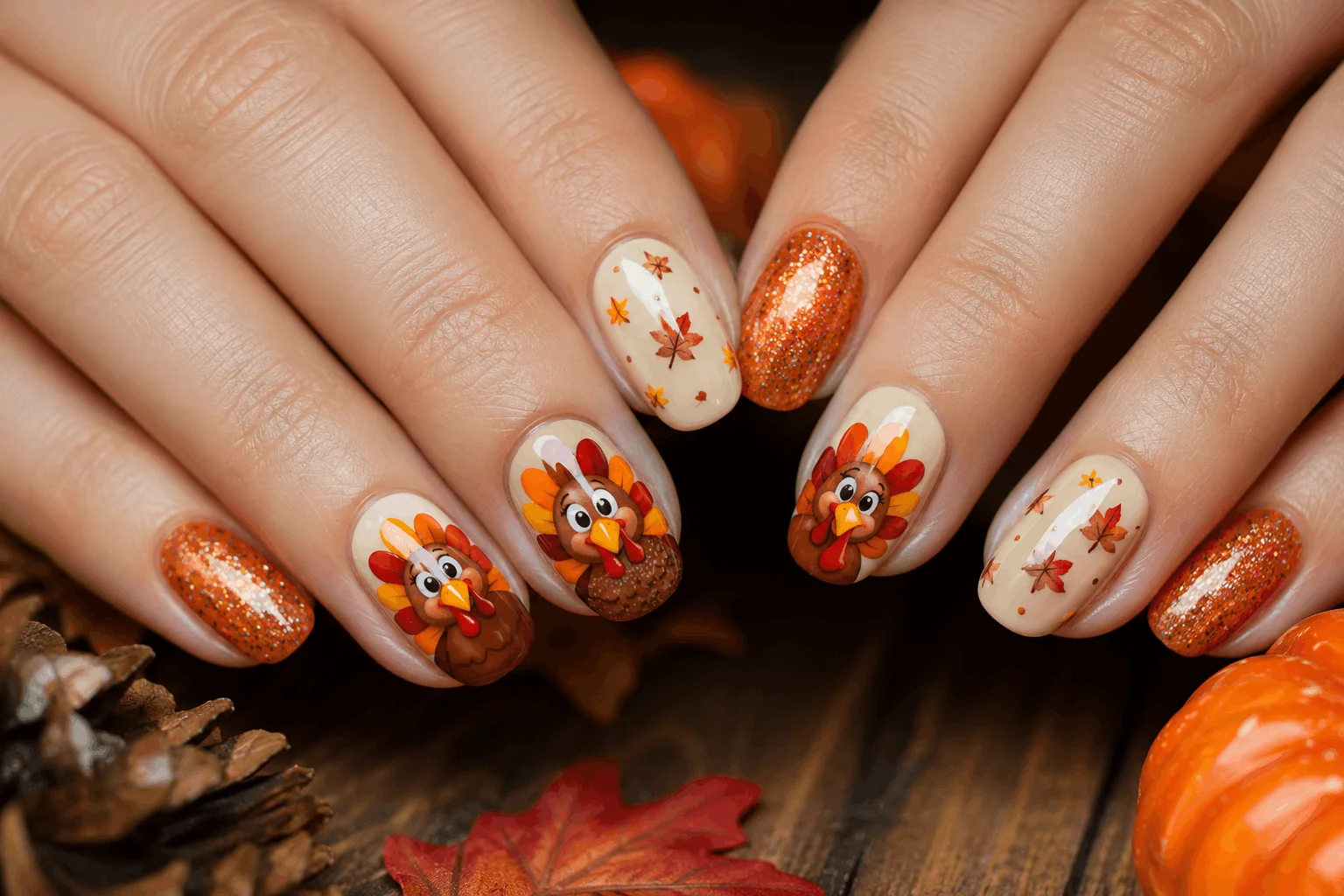 12 Turkey Nails That Will Steal Thanksgiving Attention 10 Cartoon-inspired turkey nail designs for Thanksgiving