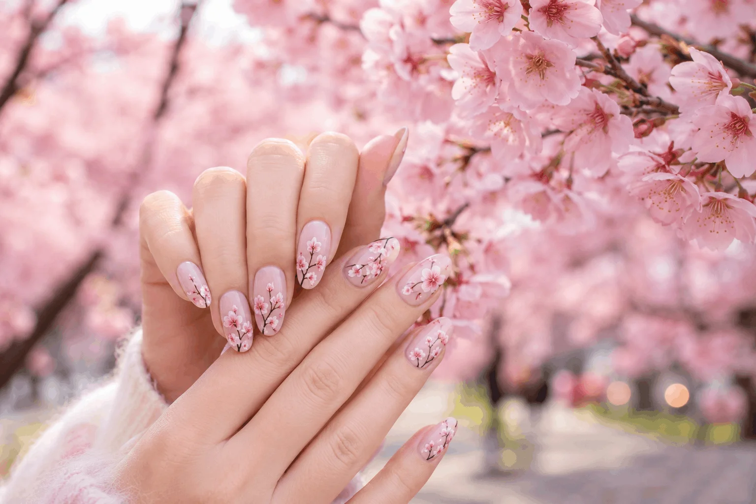 11 Spring Flower Nails Ideas for a Chic Manicure 8 Cherry blossom nail art for spring manicure