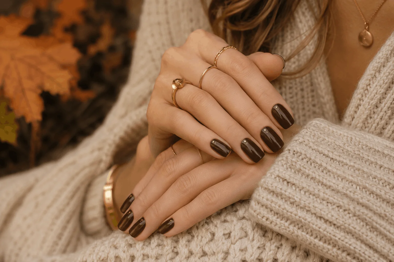 10 Short Fall Nails Everyone Will Save This Season 3 Chocolate brown minimalist short fall nails with gold accents