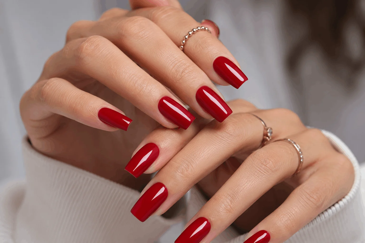 10 Stunning Red Square Acrylic Nails for Every Season 2 Classic glossy red square acrylic nails close up