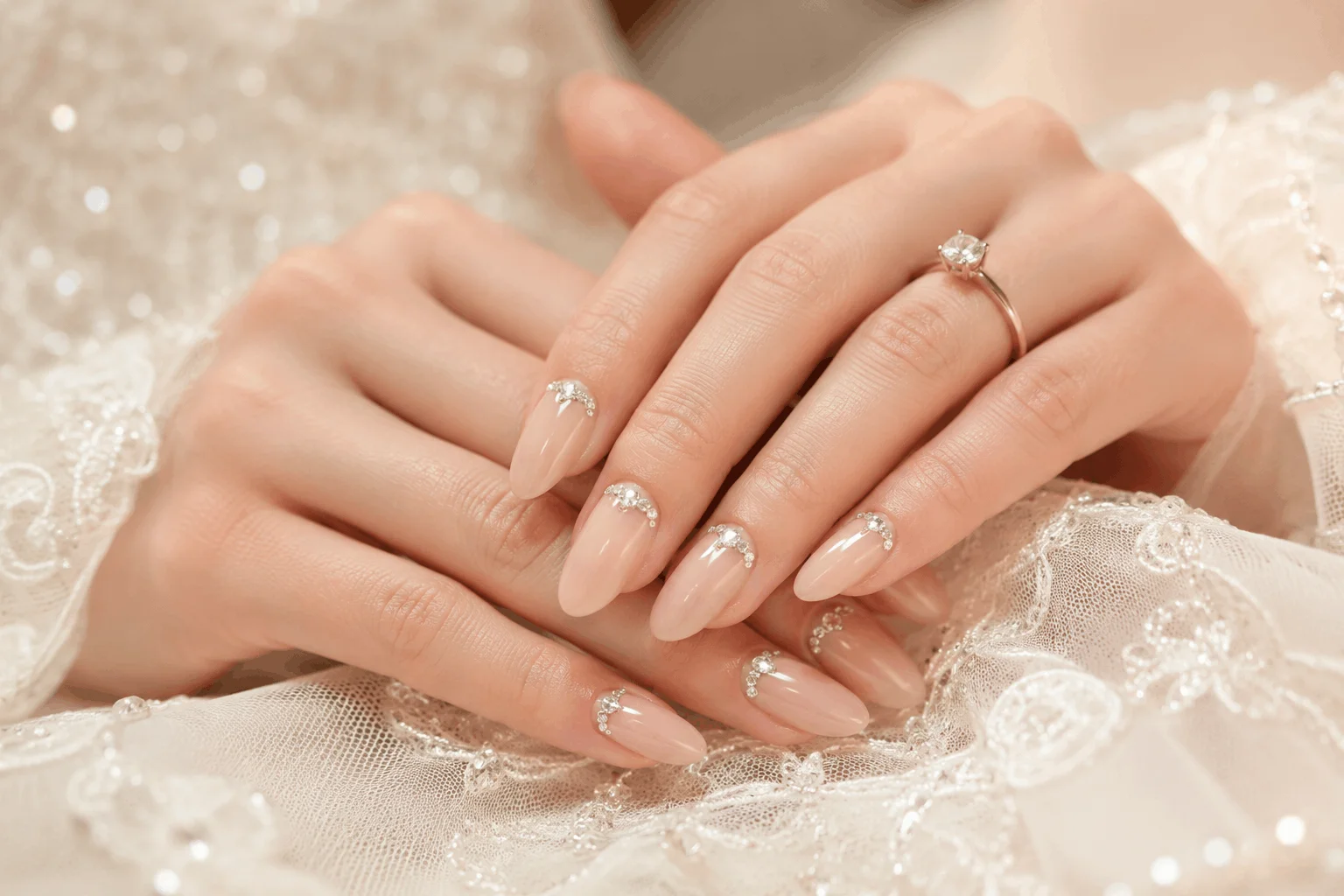11 Nude Nails That Make Every Outfit Look Better 9 Classy nude nails decorated with rhinestones