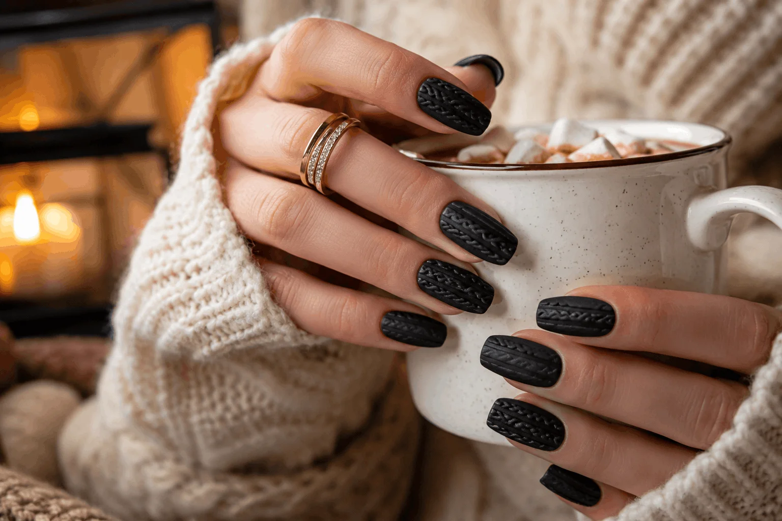 12 Black Winter Nails That Are Stunning This Season 7 Cozy black sweater nail designs inspired by winter fashion