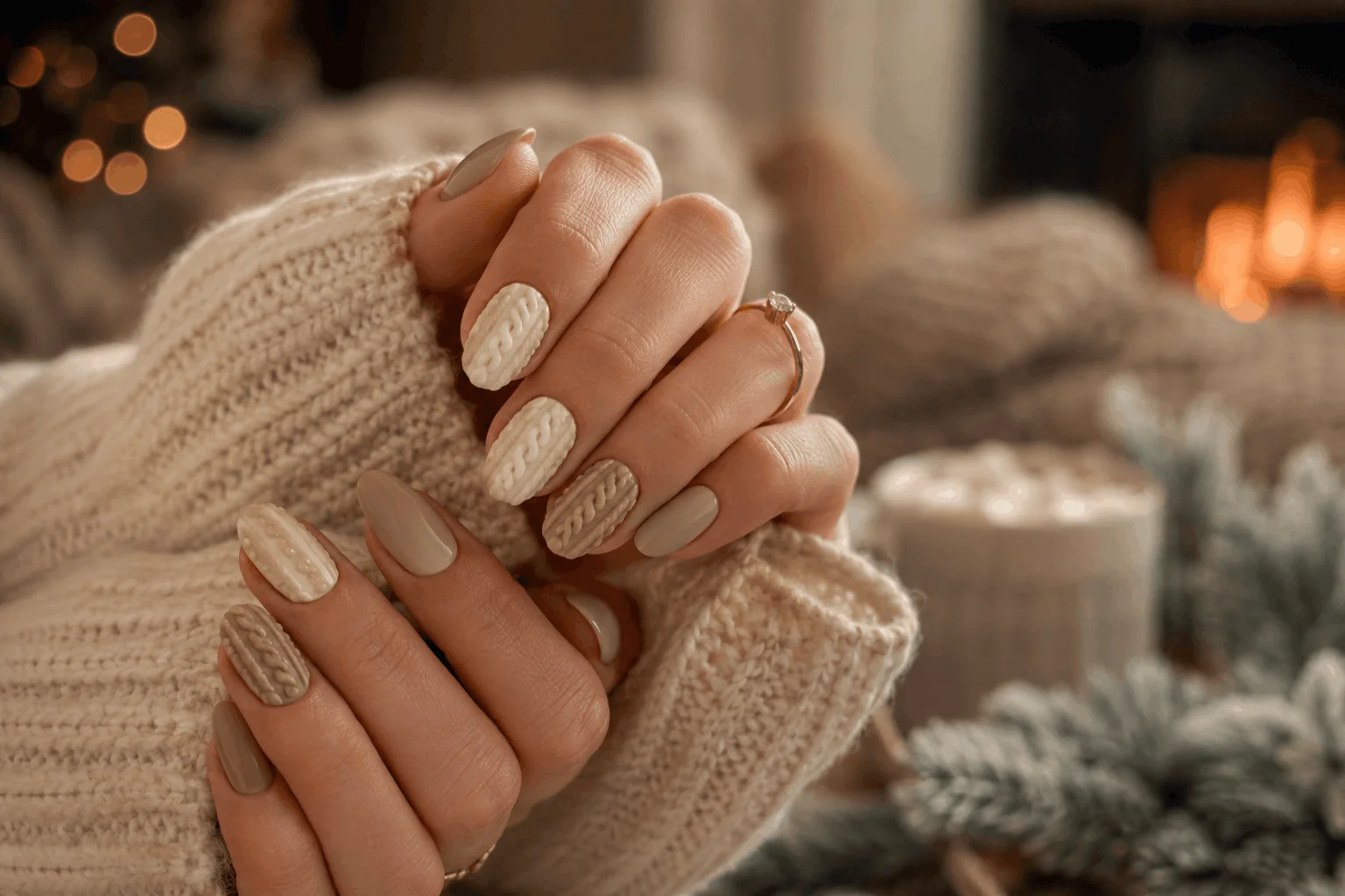 11 Christmas Short Gel Nails Perfect for Winter 8 Cozy sweater-inspired short gel nails for winter