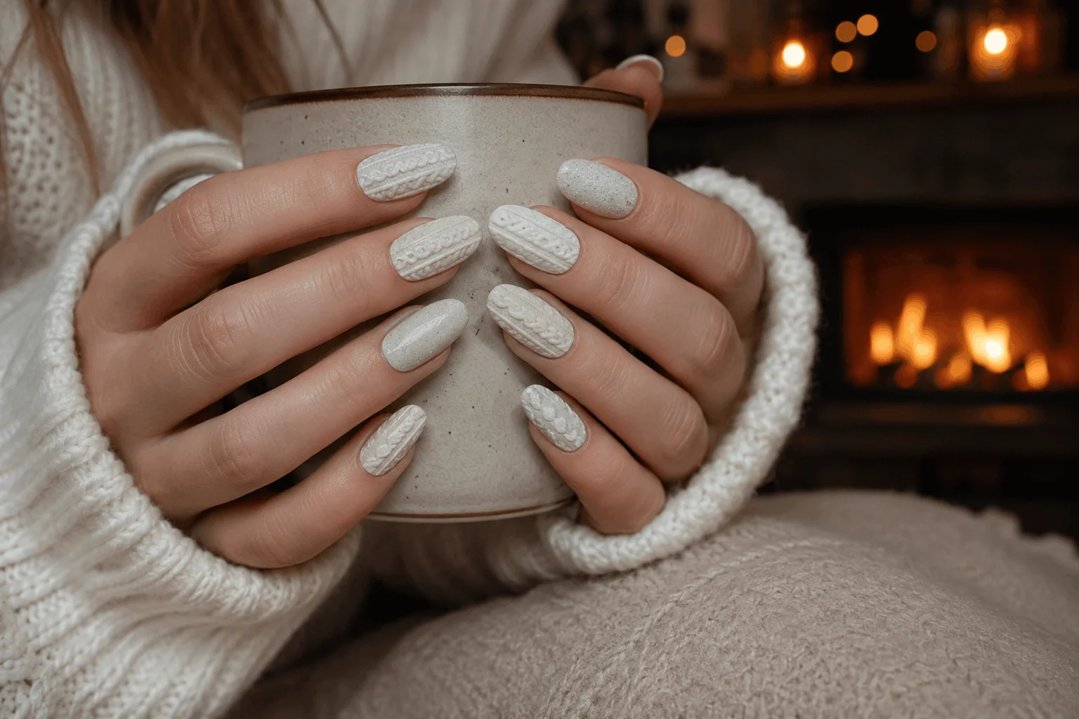 12 Christmas Gel Nails Everyone Will Save This Winter 7 Cozy sweater pattern holiday gel nails