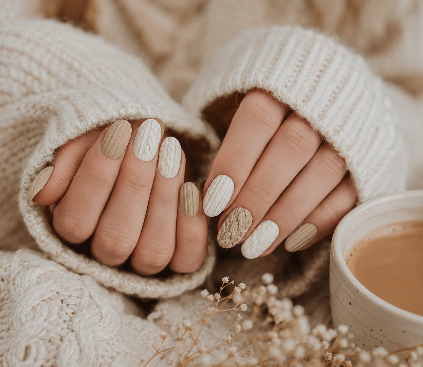 10 Winter Nail Designs That Look Stunning All Winter 4 Cozy sweater texture nails inspired by knitted winter fashion